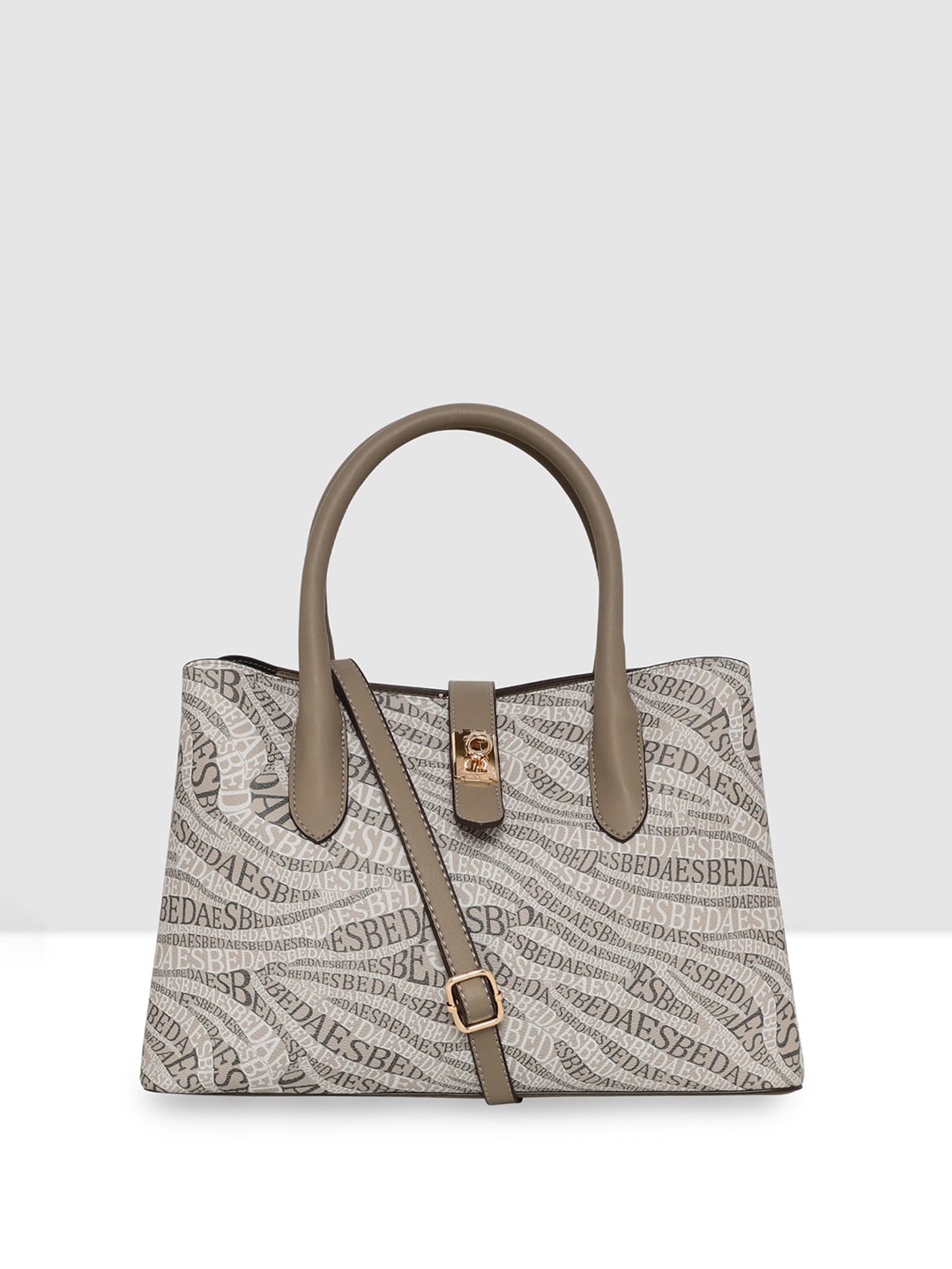 

ESBEDA Typography Printed Structured Handheld Bag, Grey