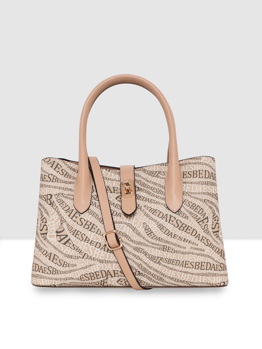 

ESBEDA Typography Printed Structured Handheld Bag, Beige