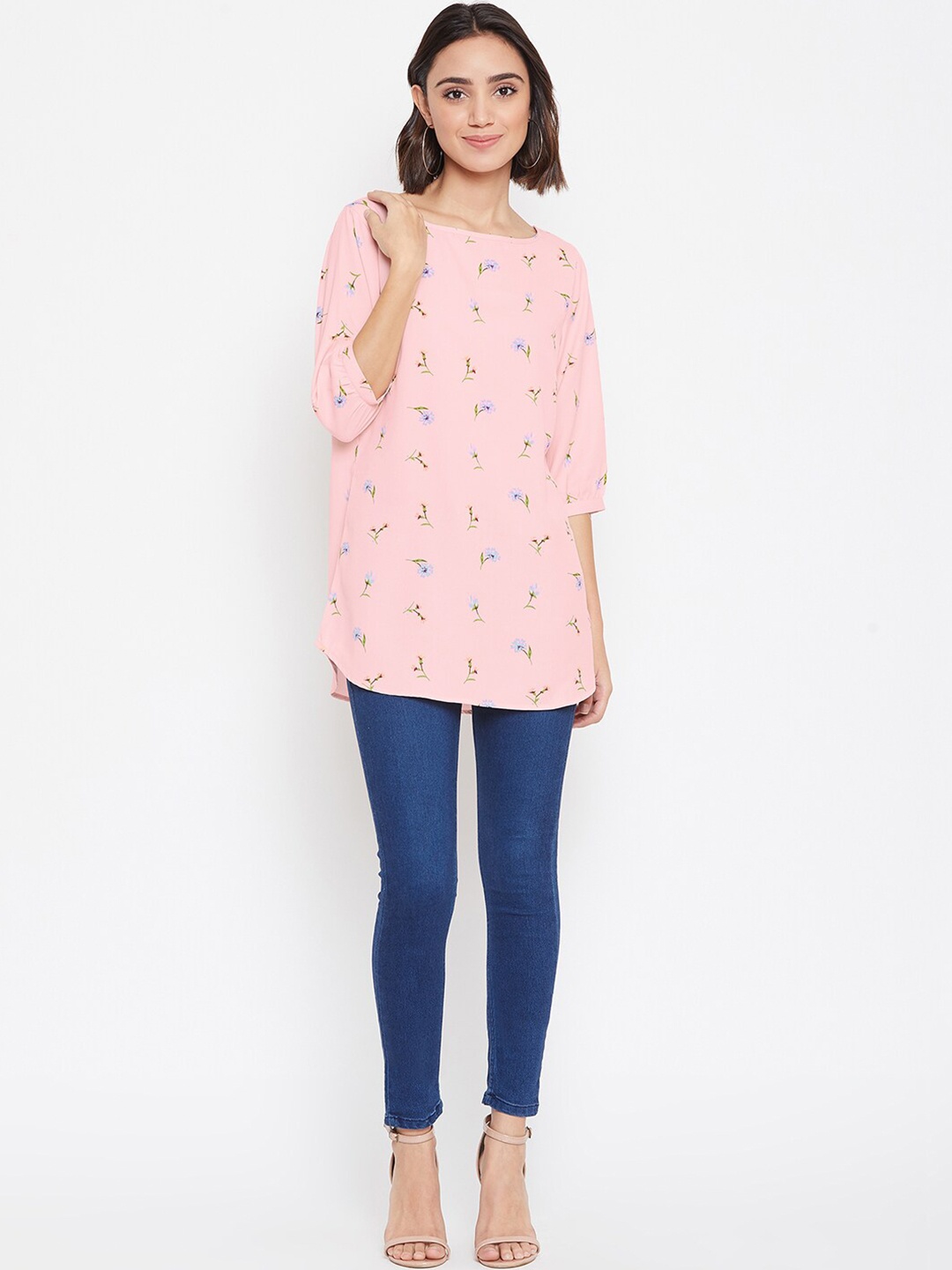 

Ruhaans Floral Printed Longline Top, Pink