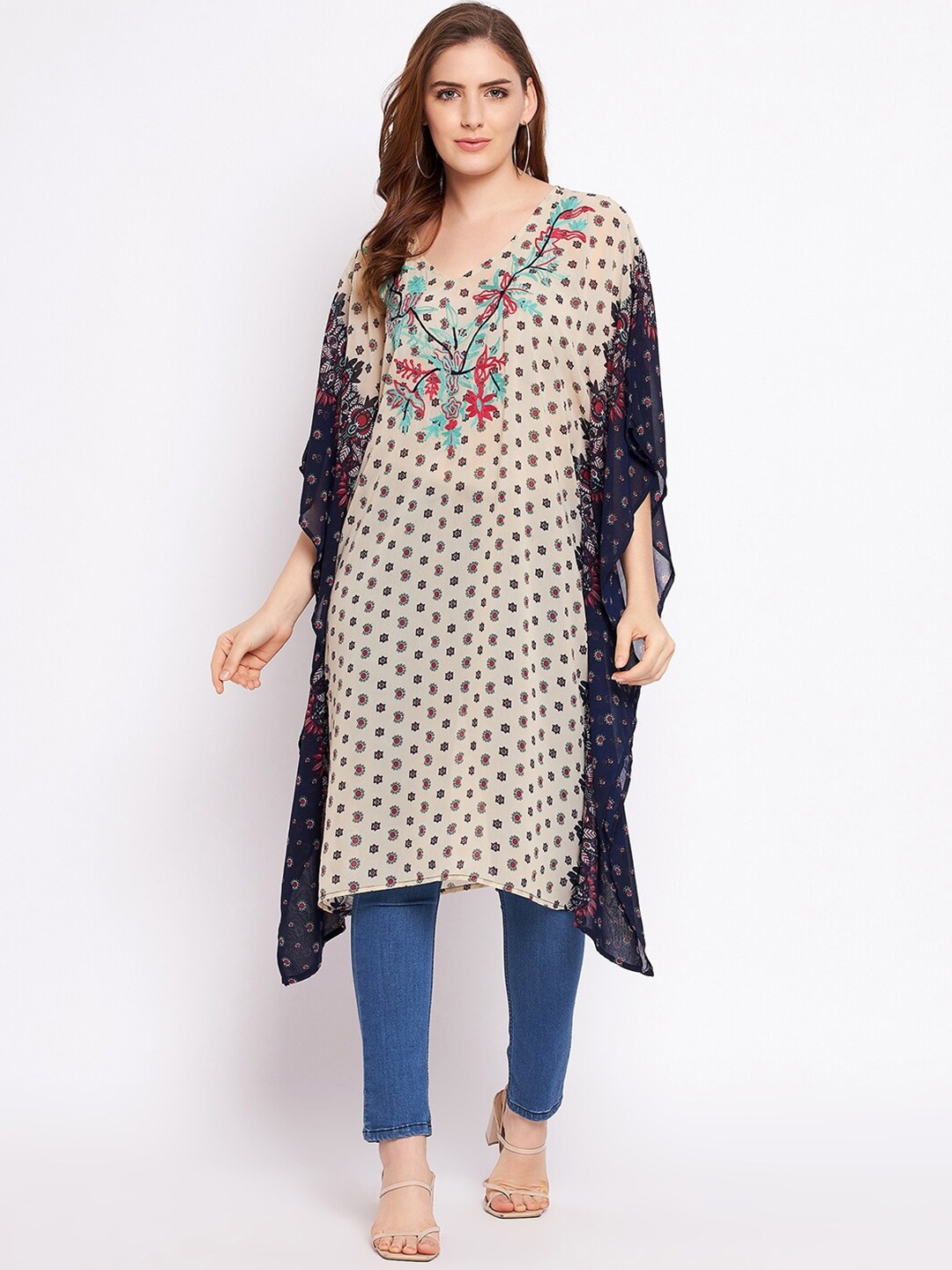 

Ruhaans Floral Printed Kaftan Tunic, Beige