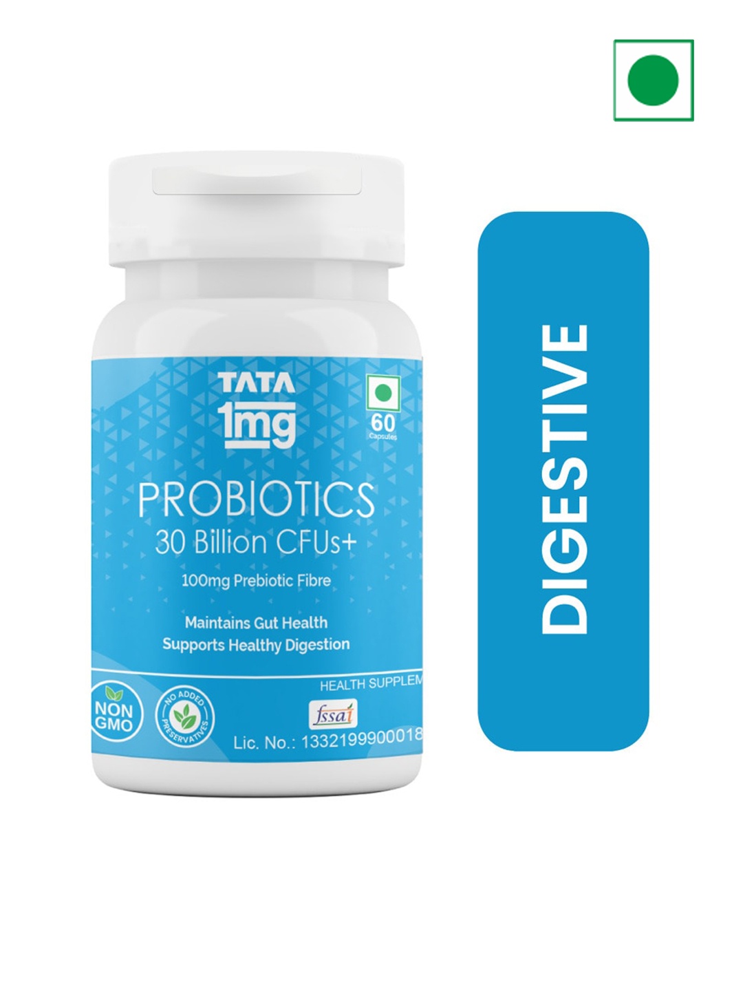 

TATA 1MG Probiotics 30 Billion CFUs+ Capsules With 100mg Prebiotic Fibre - 60 Capsules, Blue