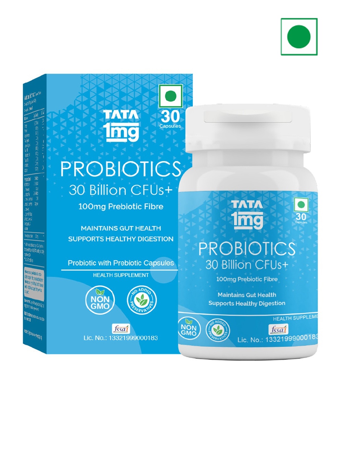 

TATA 1MG Probiotics 30 Billion CFUs+ Capsule With Prebiotic Fibre - 30 Capsules, Blue