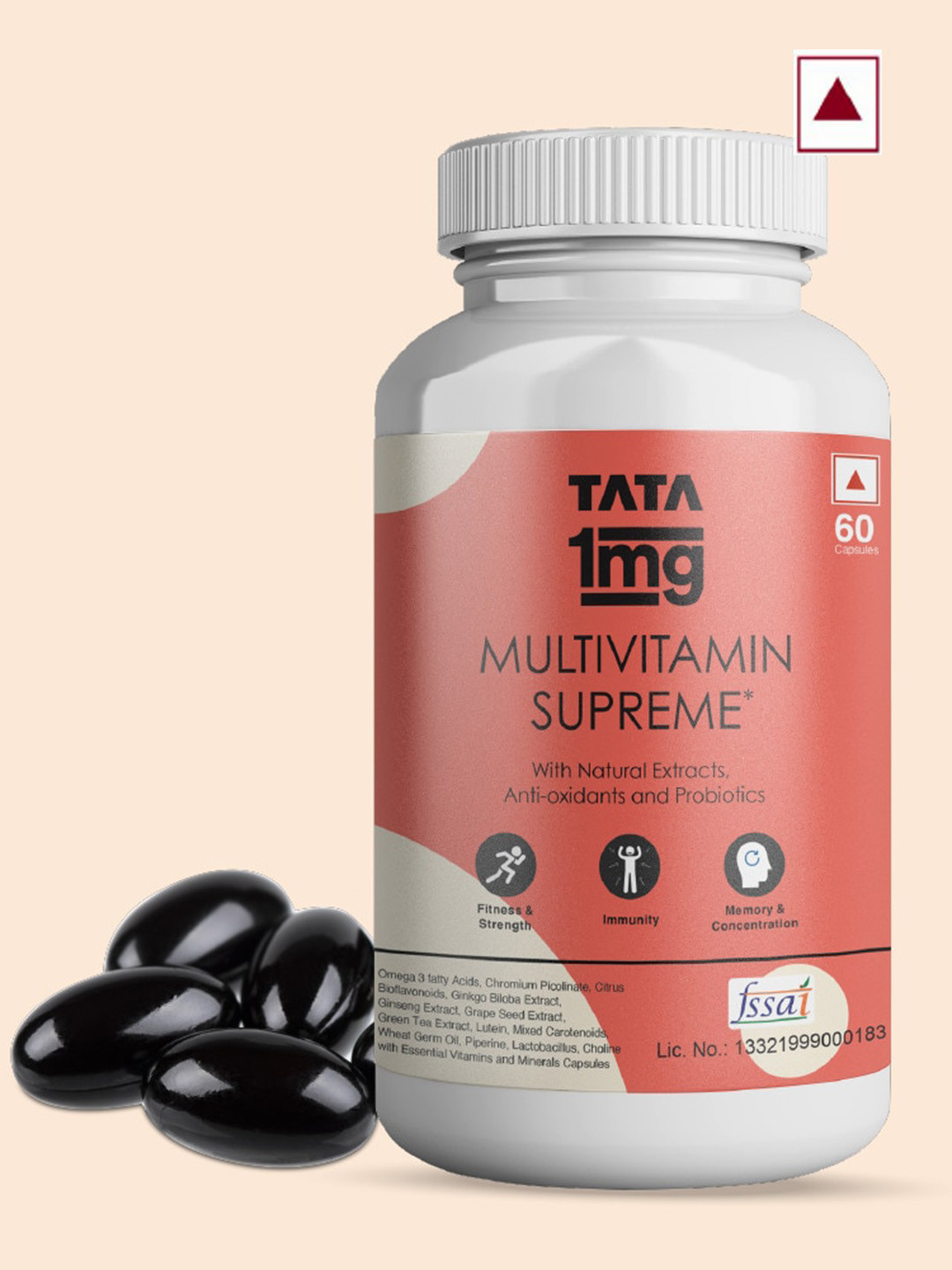 

TATA 1MG Multivitamin Supreme with Anti-Oxidants & Prebiotics - 60 Capsules, White