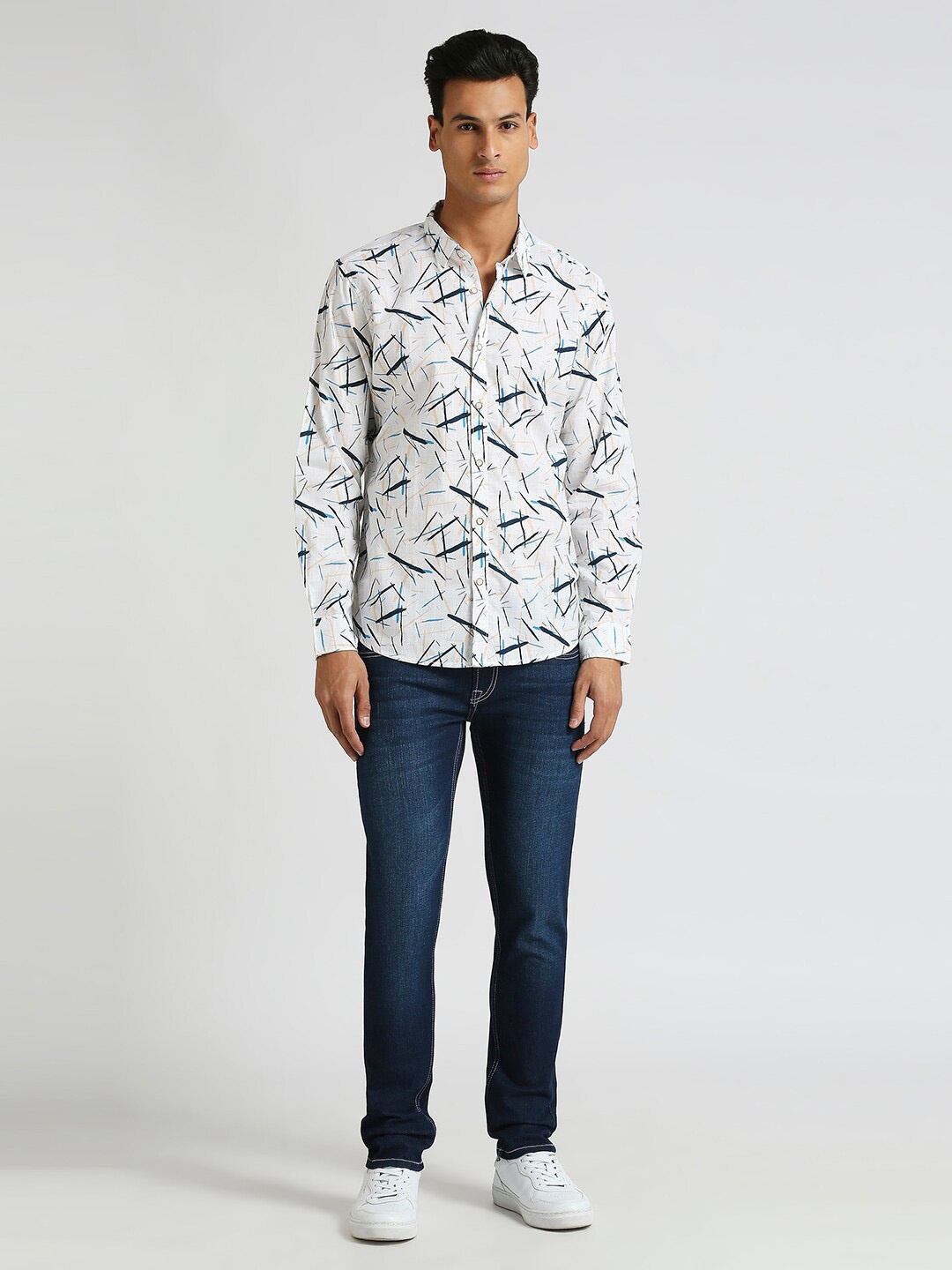 

Pepe Jeans Spread Collar Long sleeves Opaque Printed Cotton Casual Shirt, White