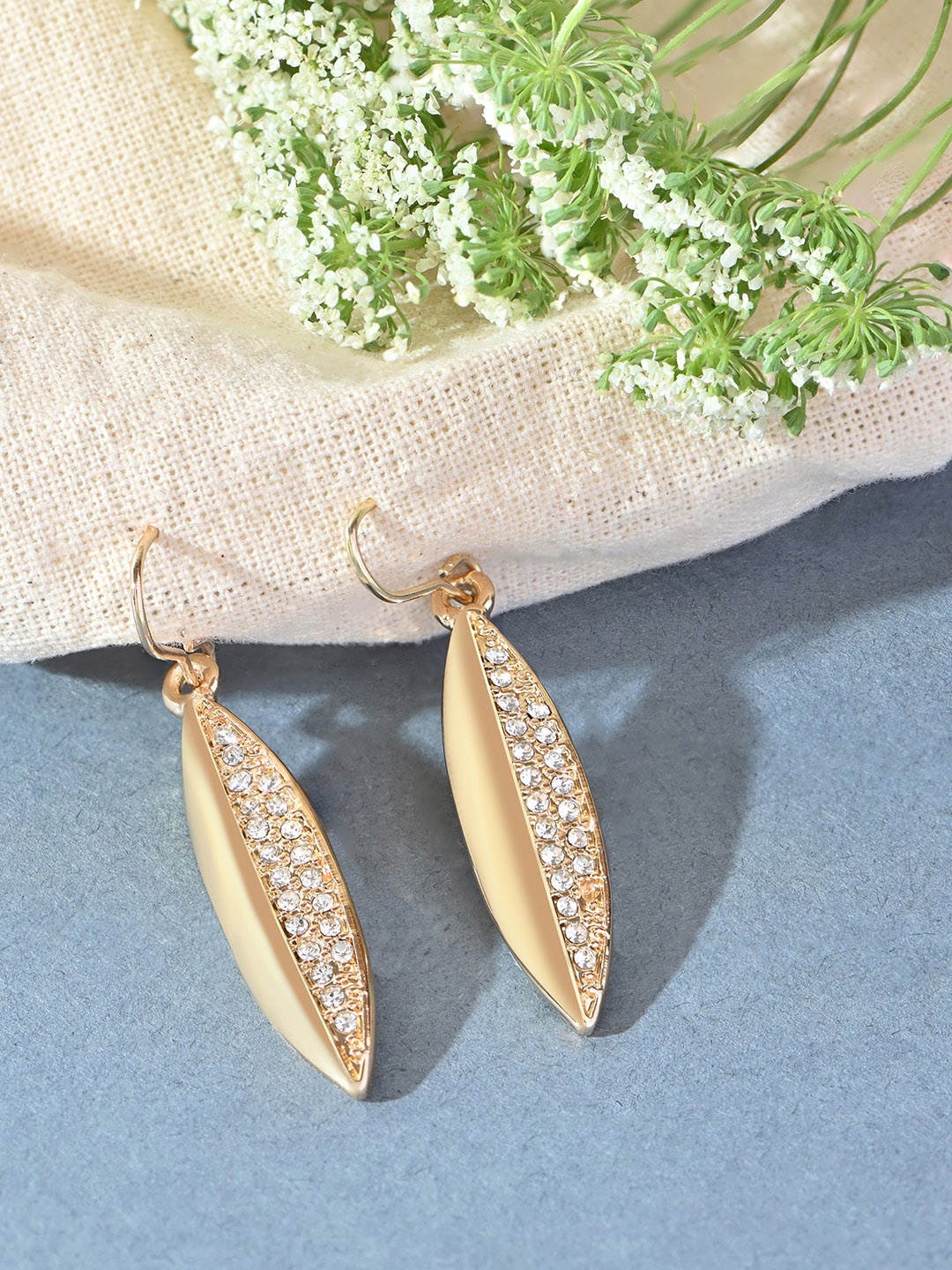 

ToniQ Gold Plated Leaf-Shaped Cubic Zirconia Drop Earrings