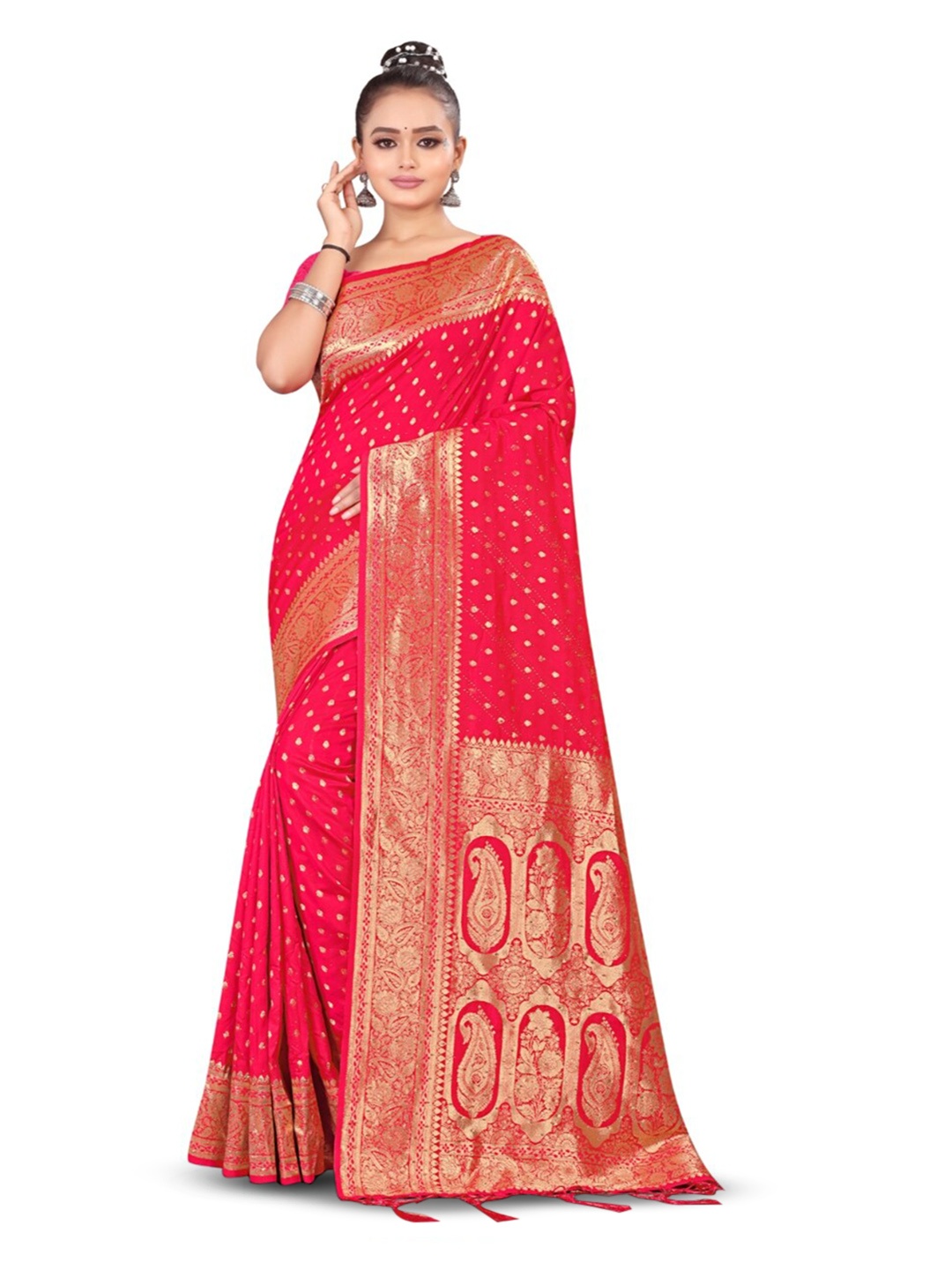 

RANGRASIYA Paisley Woven Design Zari Banarasi Saree, Red
