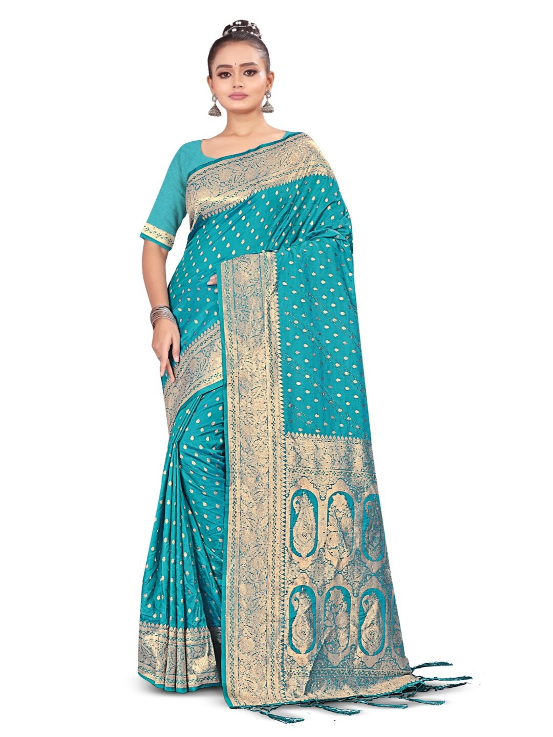 

RANGRASIYA Paisley Woven Design Zari Banarasi Saree, Blue