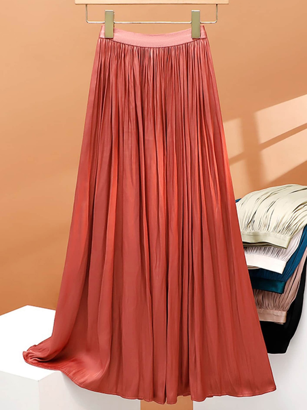 

LULU & SKY Pleated Flared Maxi Skirts, Red