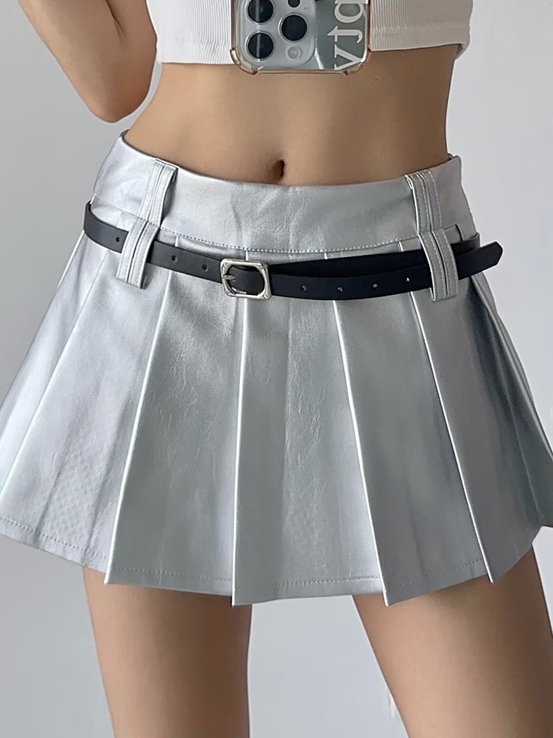 

LULU & SKY Pleated A-Line Mini Skirts, Silver