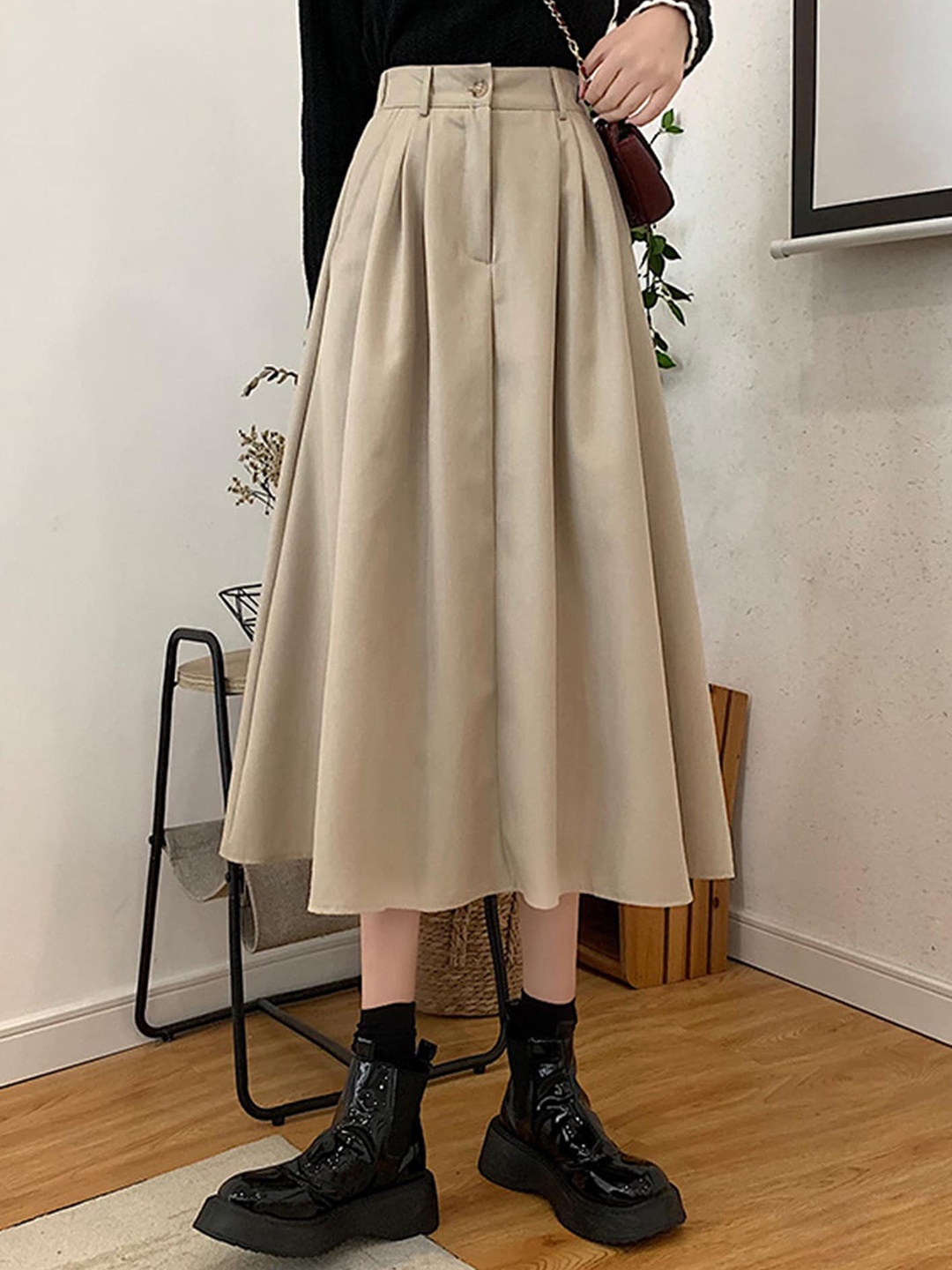 

LULU & SKY Flared Midi Skirt, Beige