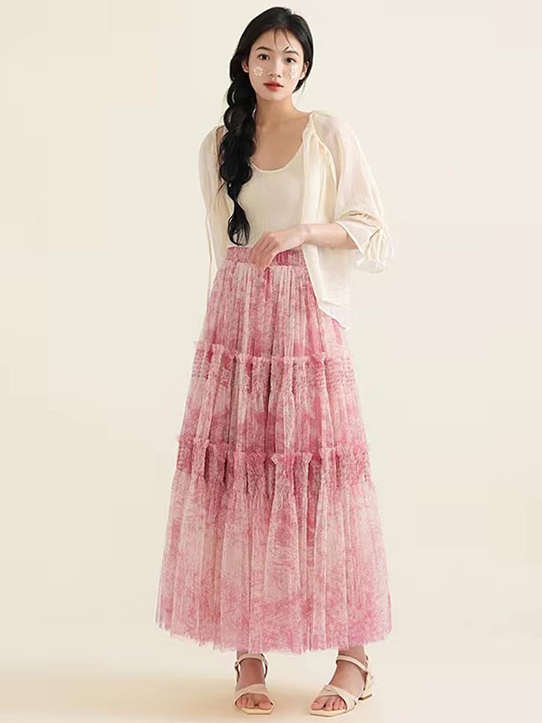 

LULU & SKY Printed A-line Midi Skirts, Pink