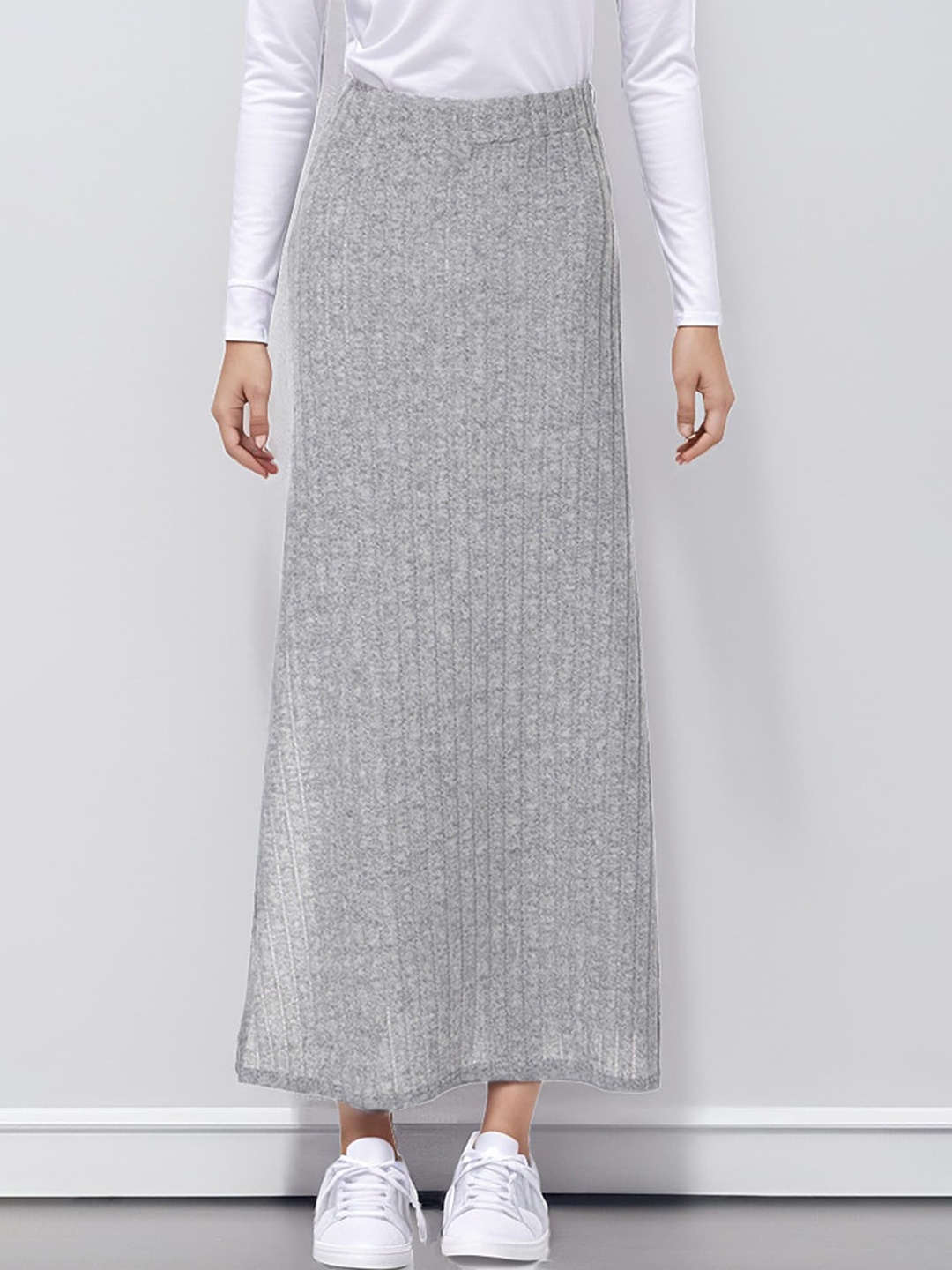 

LULU & SKY Striped Straight Midi Skirt, Grey