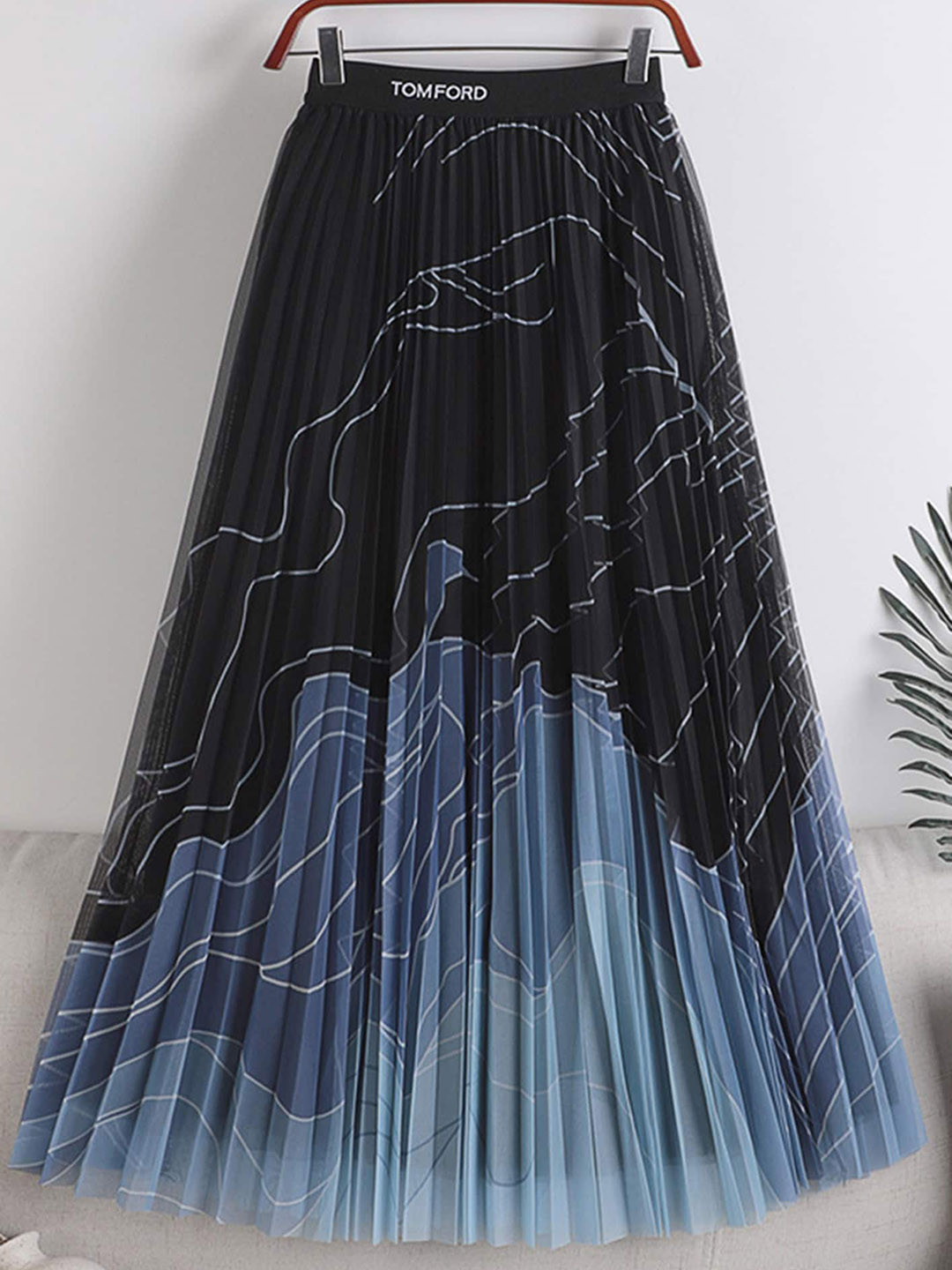 

LULU & SKY Abstract Printed Accordion Pleated Flared Midi Skirt, Blue