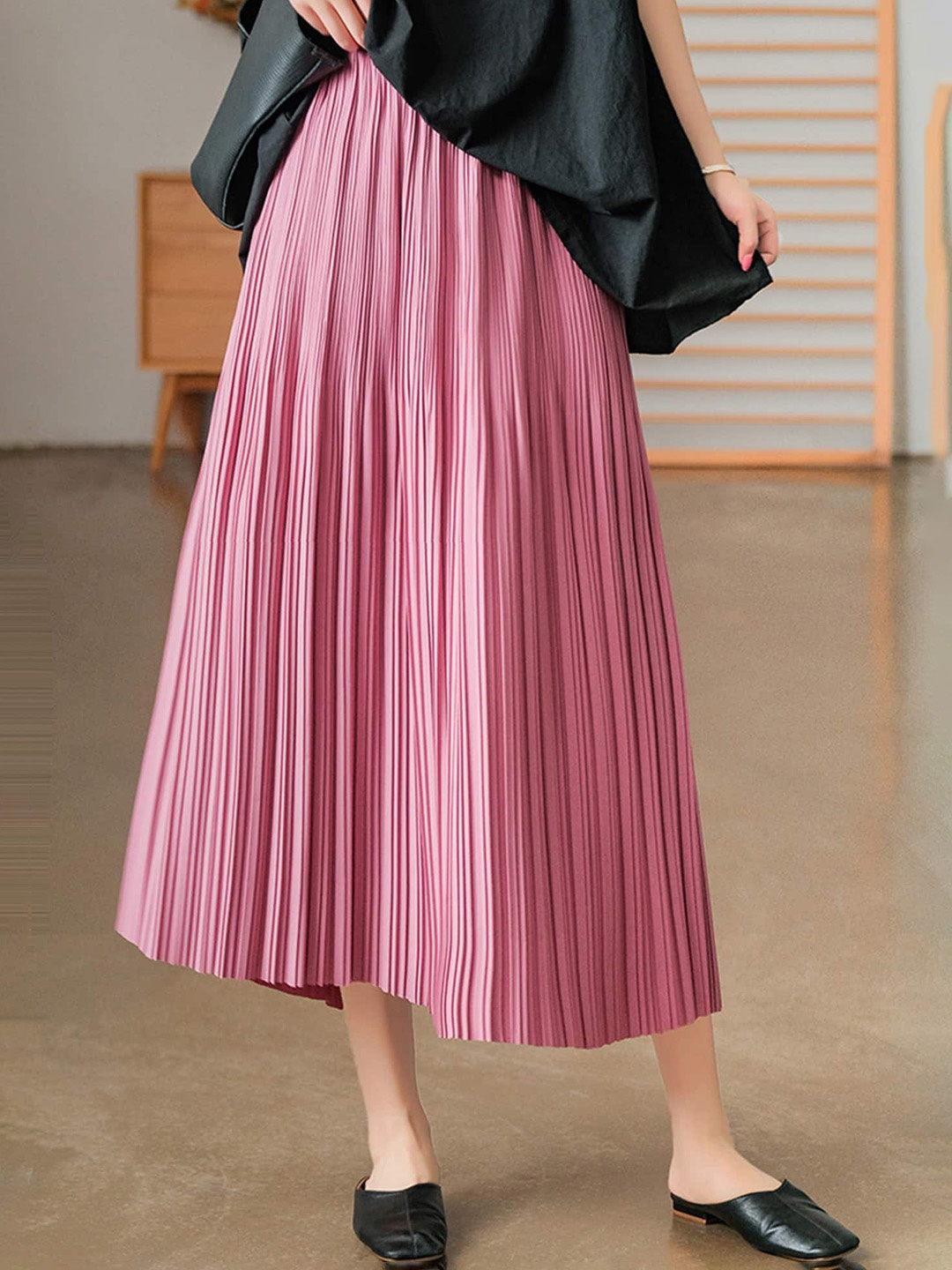 

LULU & SKY Clear Canvas Accordion Pleated Flared Midi Skirt, Pink