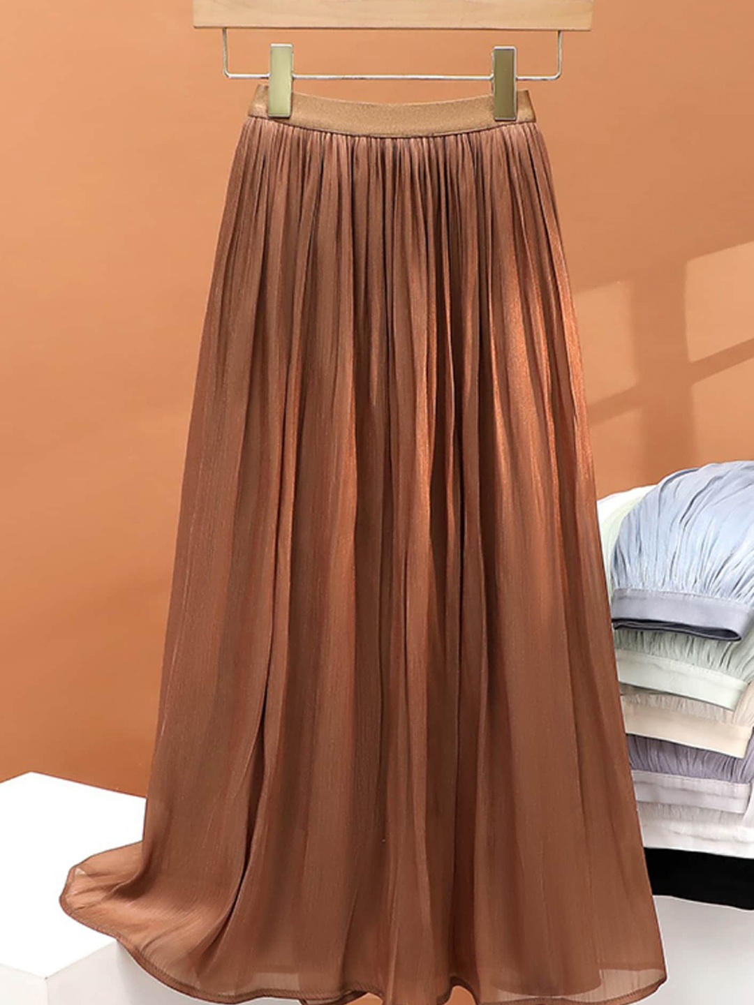 

LULU & SKY Gathered Flared Midi Skirt, Coffee brown