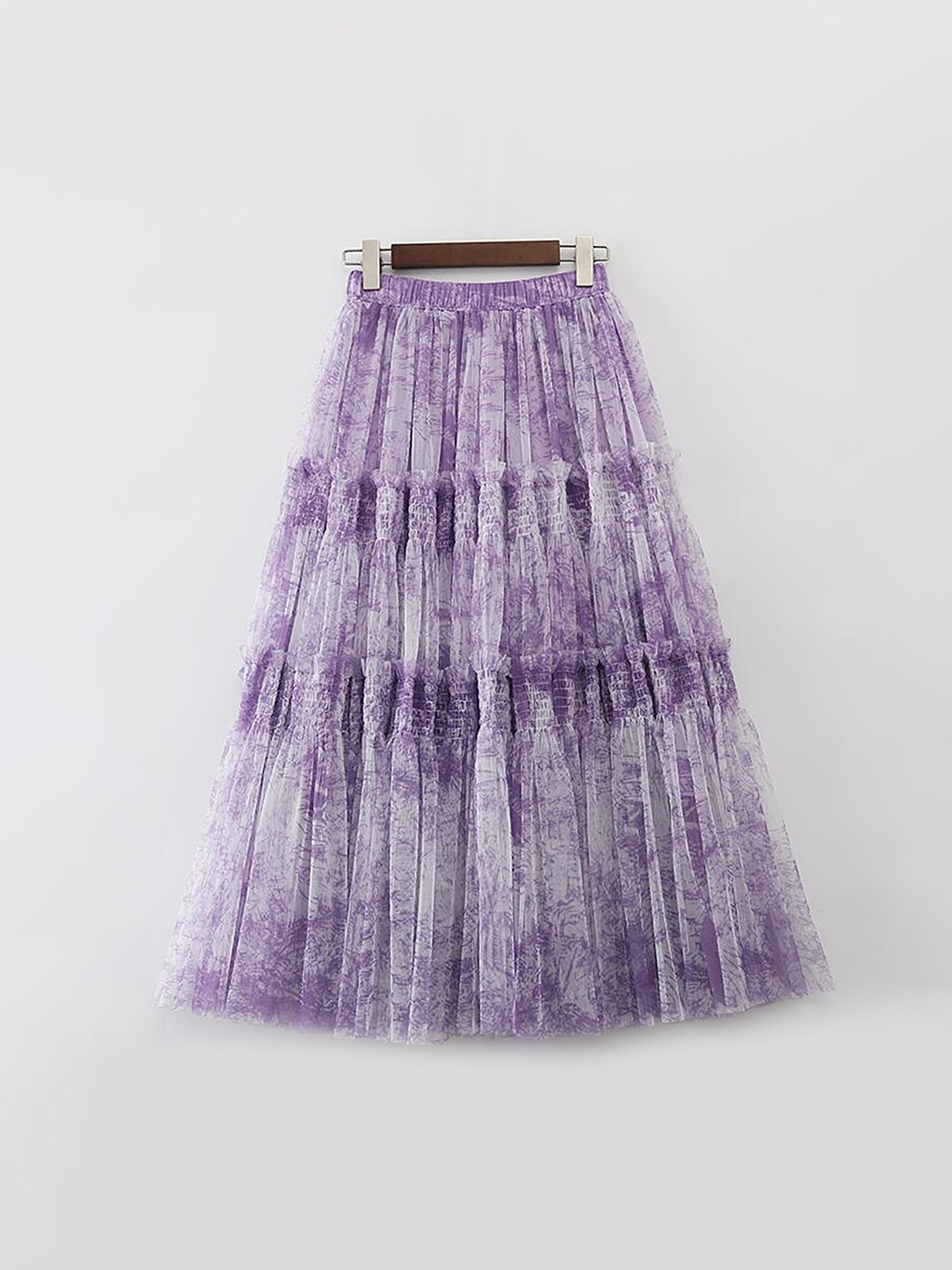 

LULU & SKY Abstract Printed Tiered Midi Skirts, Purple