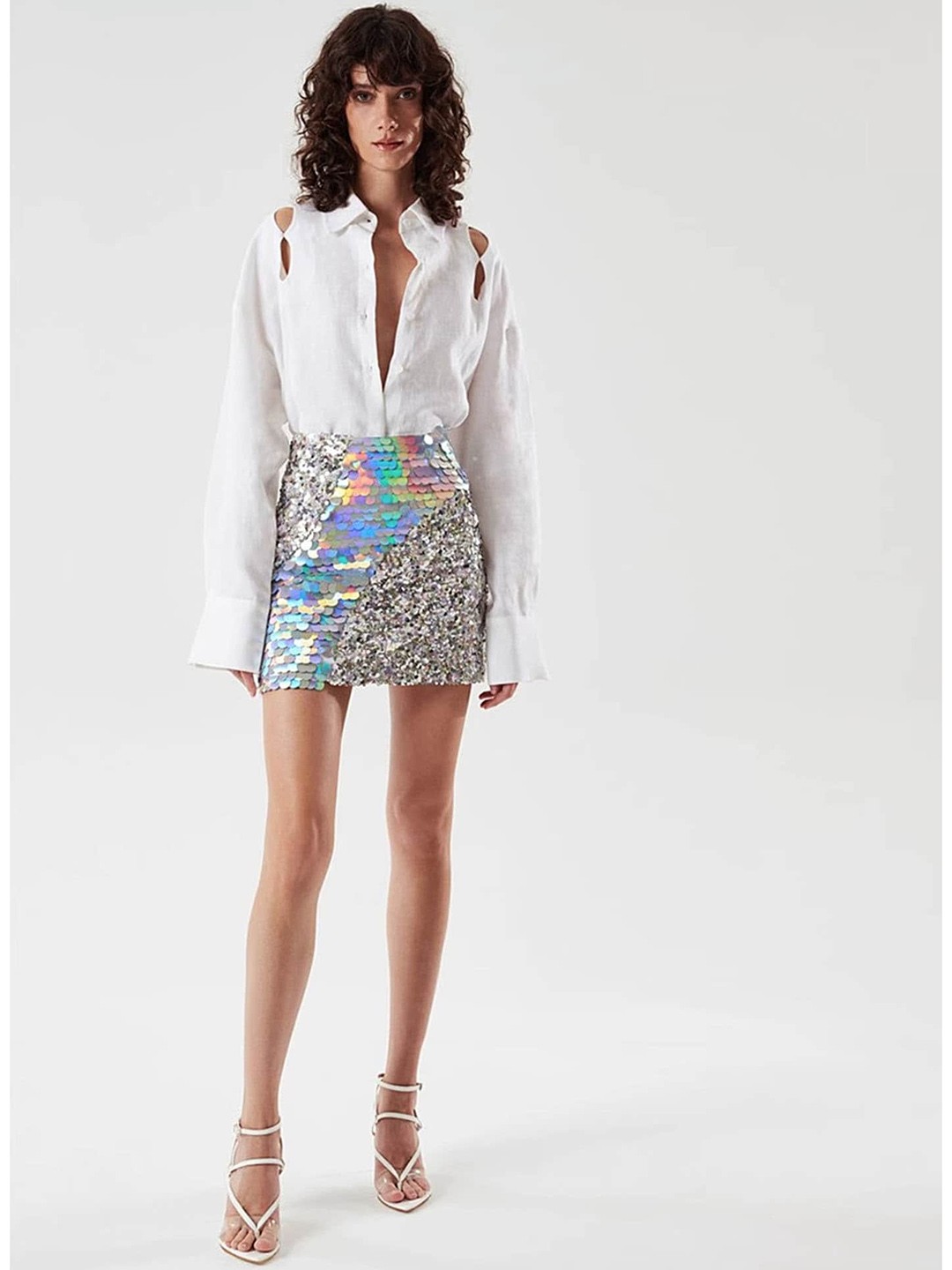 

LULU & SKY Embellished Pencil Mini Skirt, Silver