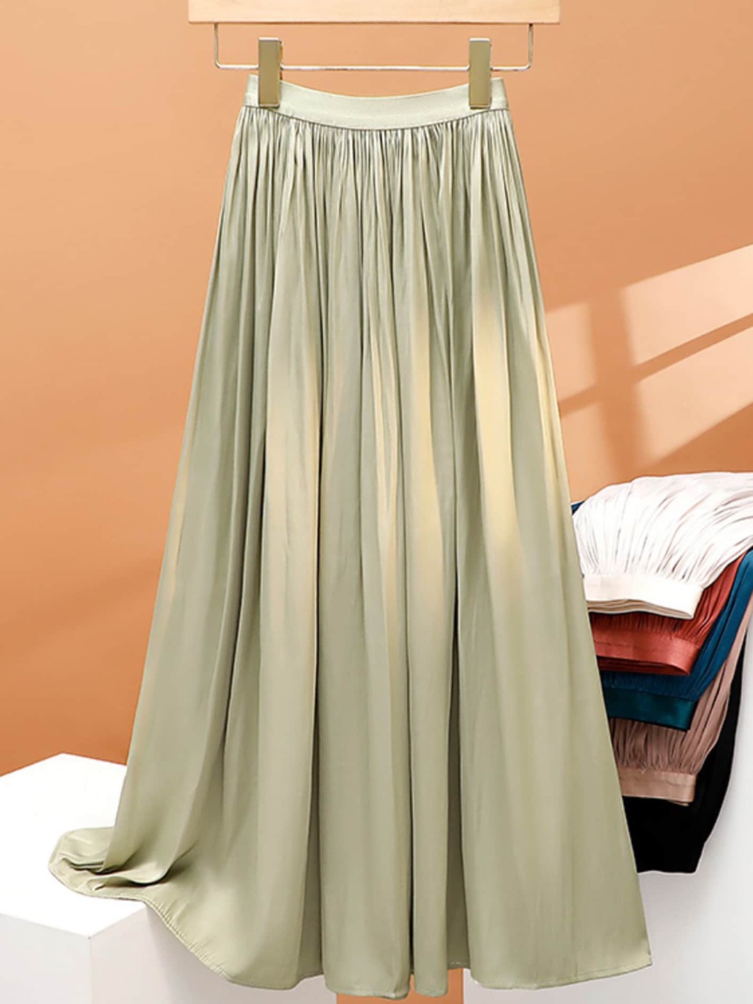 

LULU & SKY Pleated Flared Maxi Skirt, Green