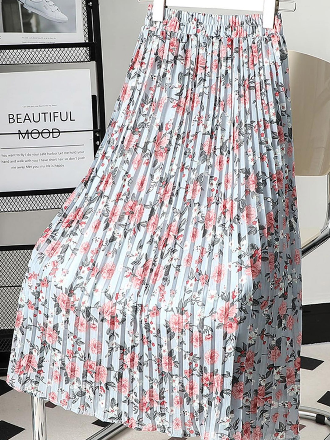 

LULU & SKY Printed Accordion Pleats A-line Midi Skirt, Blue