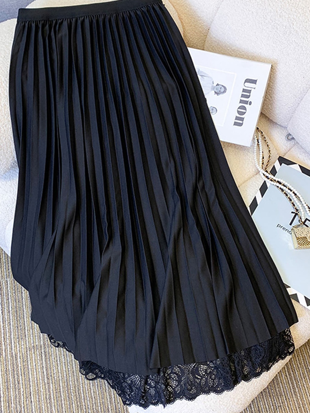 

LULU & SKY Pleated Flared Maxi Skirt, Black