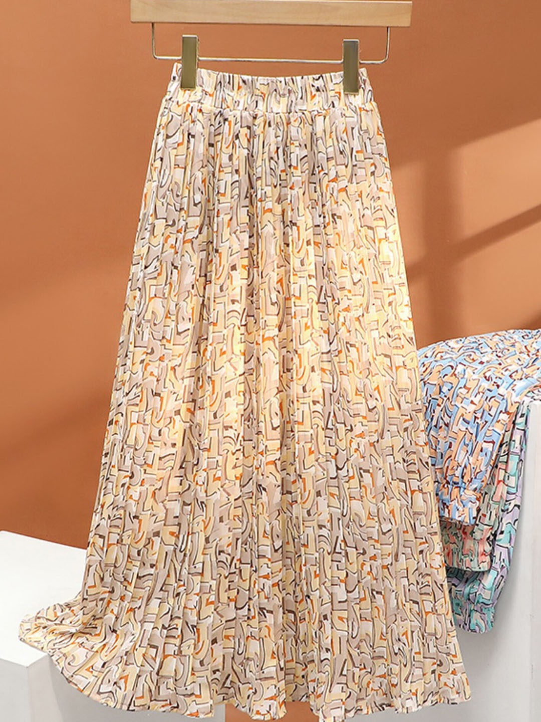 

LULU & SKY Printed Accordion Pleated Flared Midi Skirt, Beige