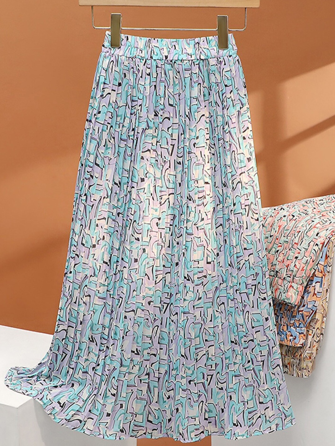 

LULU & SKY Abstract Printed Chiffon Flared Midi Skirt, Green