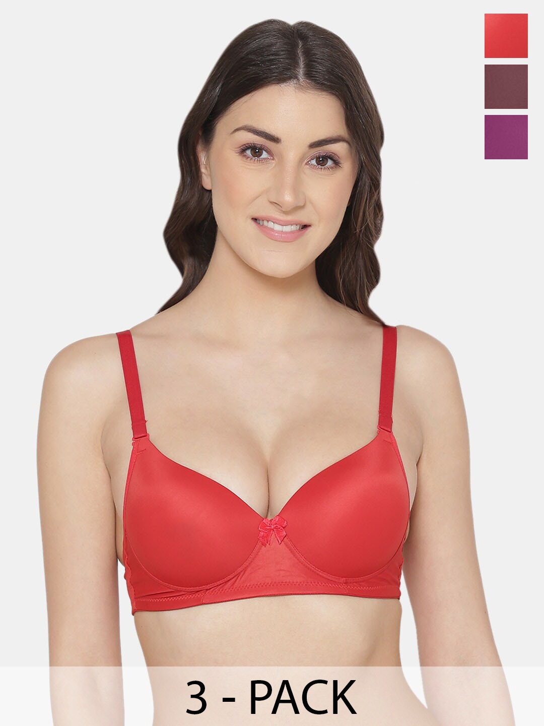 

Tweens Pack Of 3 Medium Coverage Heavily Padded Push-Up Bras With All Day Comfort, Red