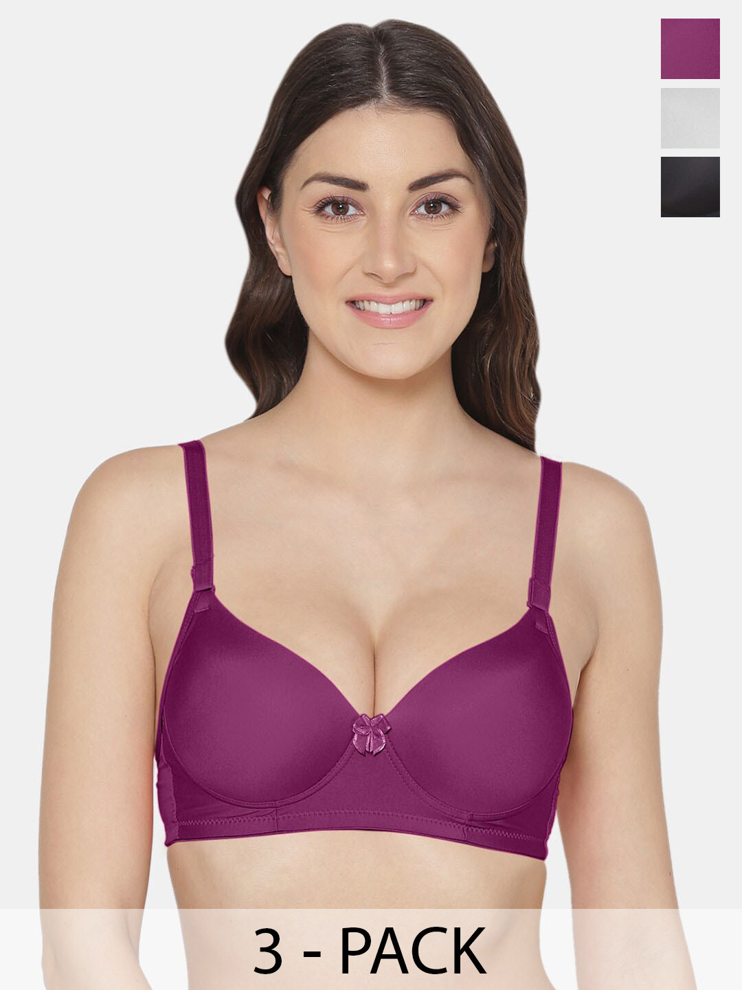 

Tweens Pack Of 3 Medium Coverage Heavily Padded Push-Up Bras With All Day Comfort, Grey