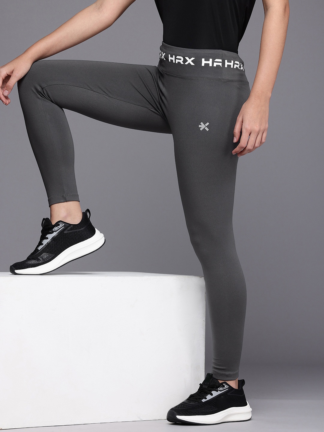 

HRX by Hrithik Roshan Brand Logo Printed Rapid-Dry Running Tights, Grey