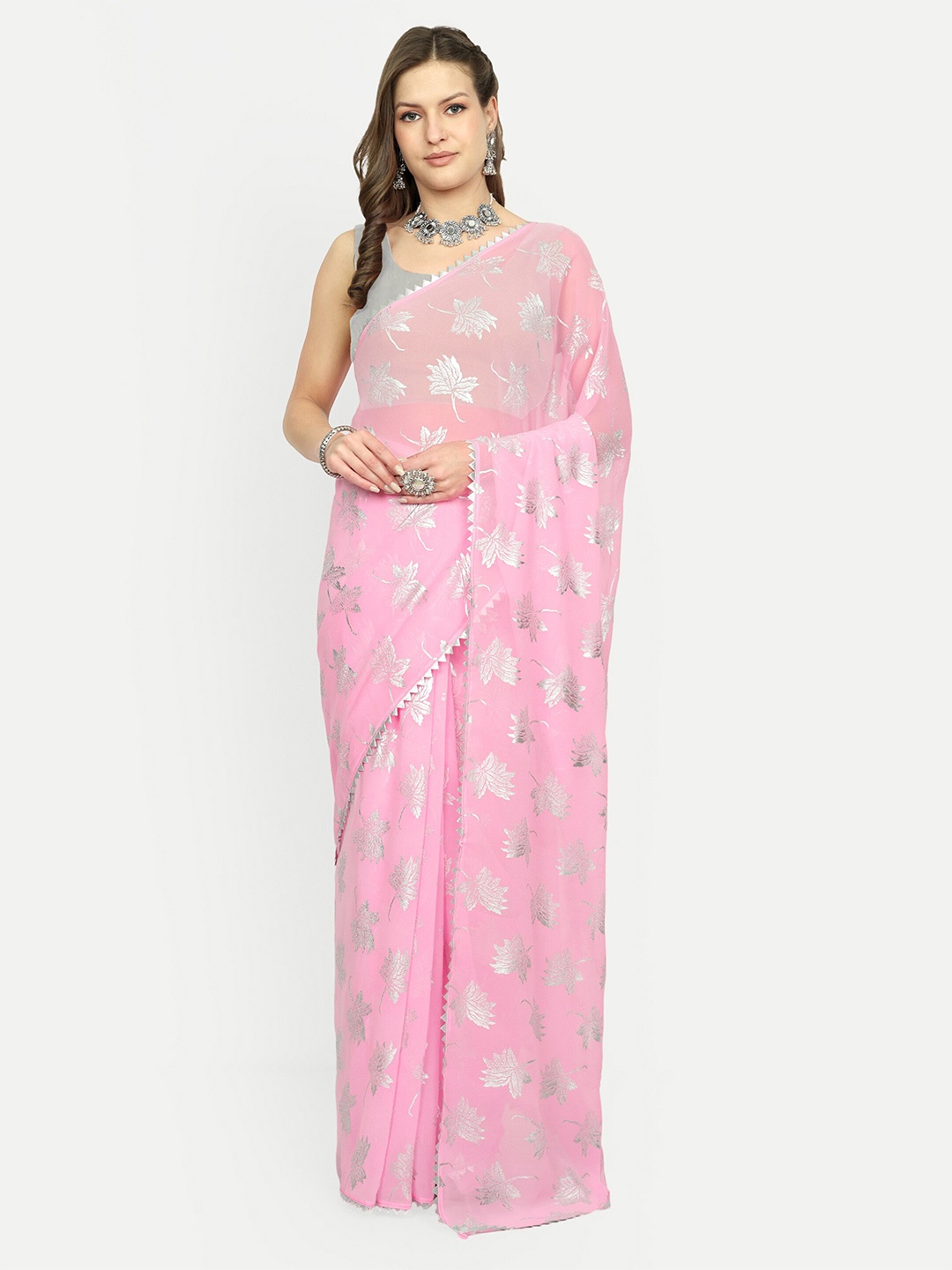 

Aardiva Embellished Pure Georgette Saree, Pink