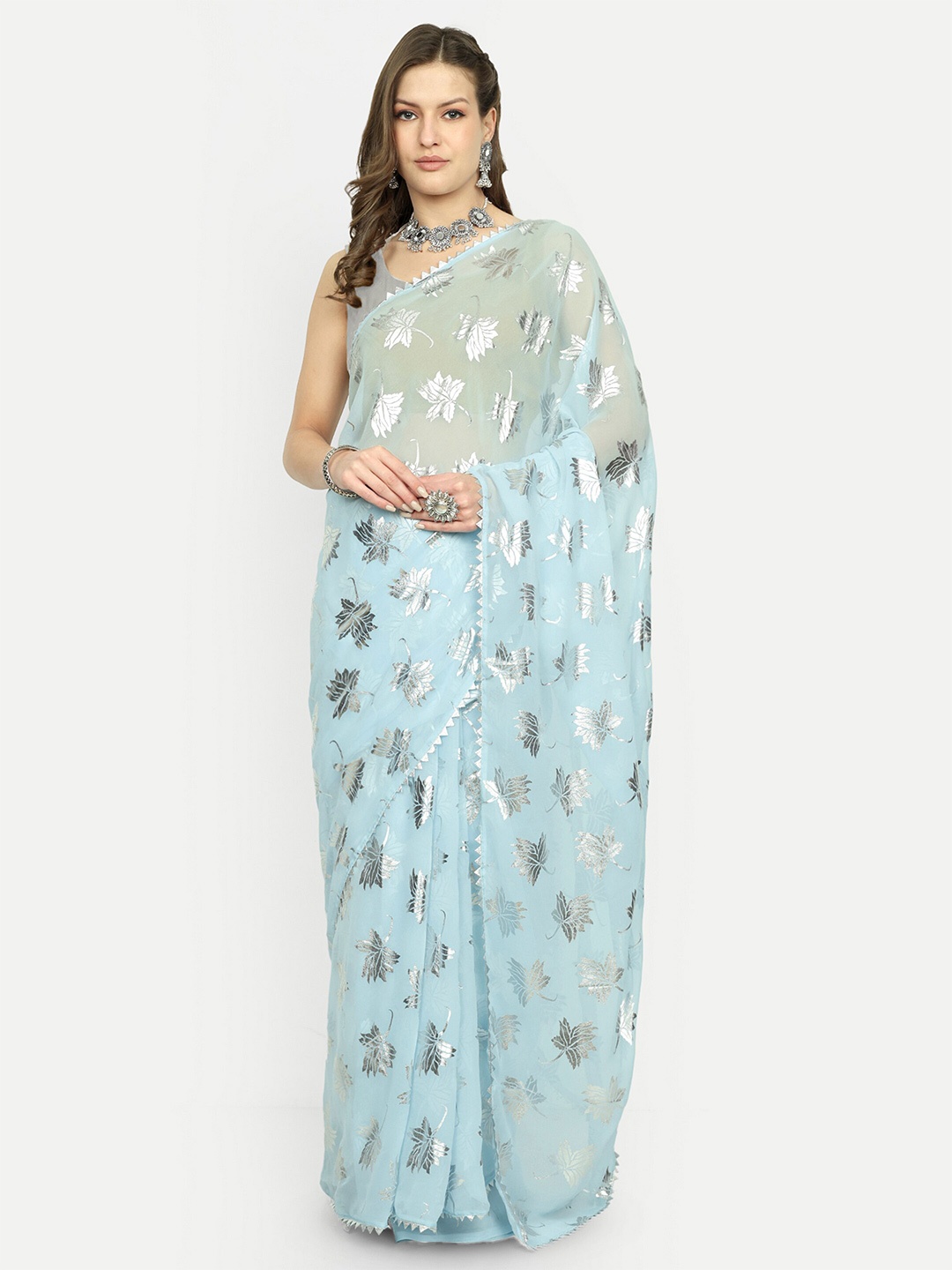 

Aardiva Embellished Pure Georgette Saree, Turquoise blue