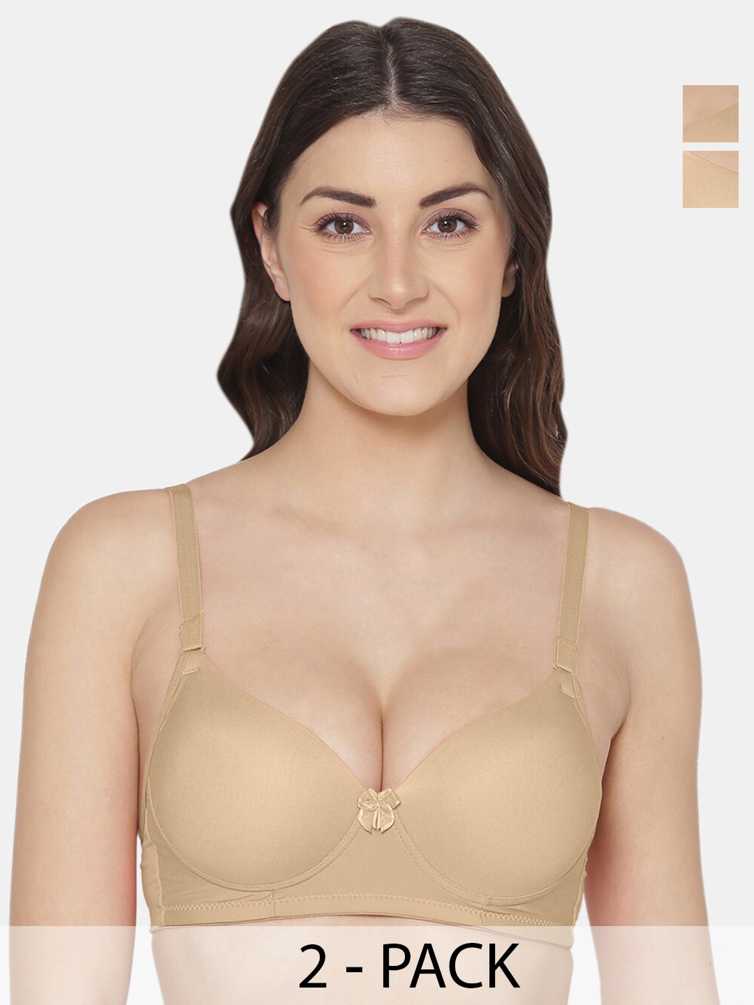 

Tweens Pack Of 2 Non Wired Seamless Heavily Padded Push-Up Bra With All Day Comfort, Beige