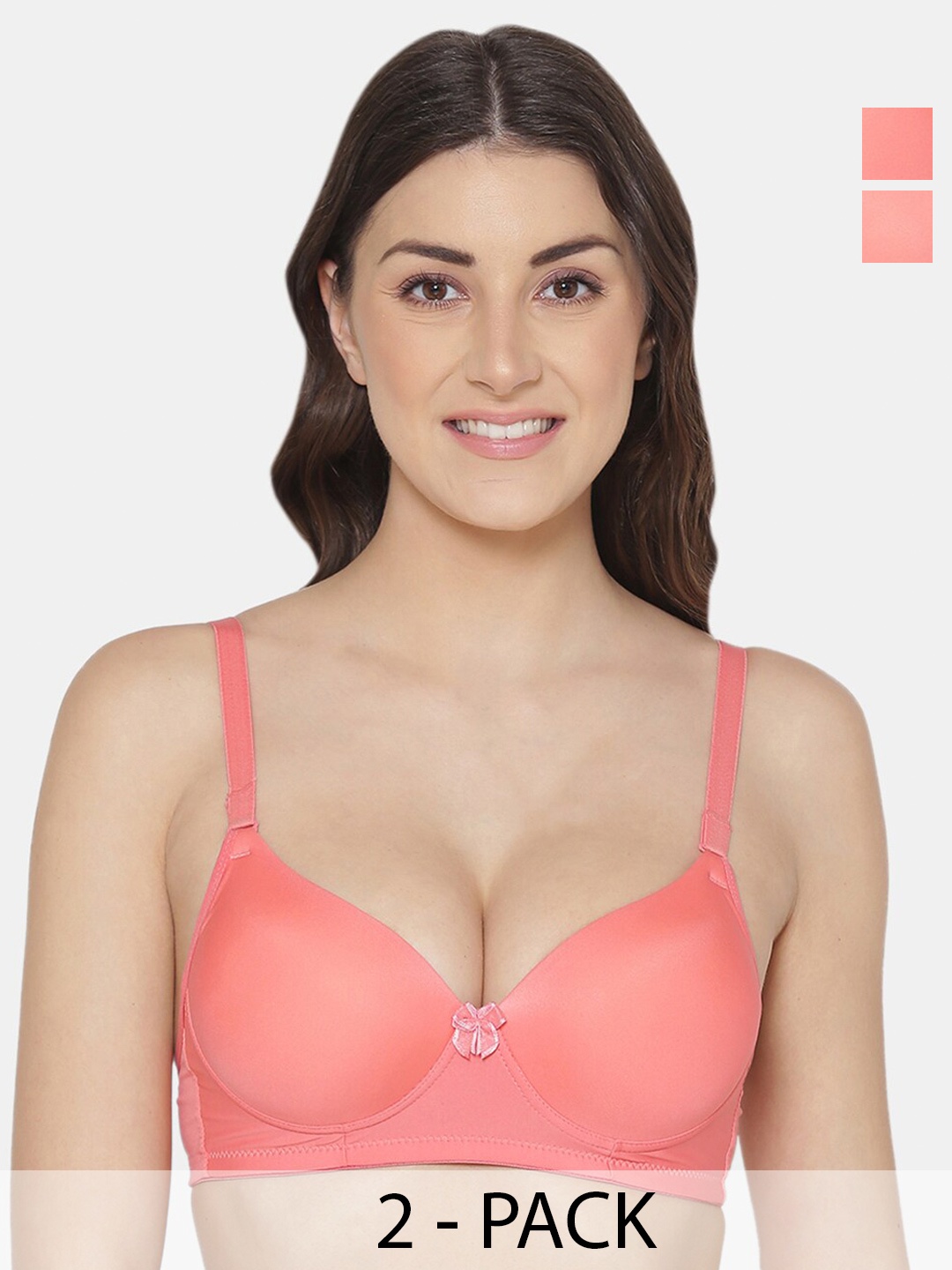 

Tweens Pack Of 2 Non Wired Seamless Heavily Padded Push-Up Bra With All Day Comfort, Coral