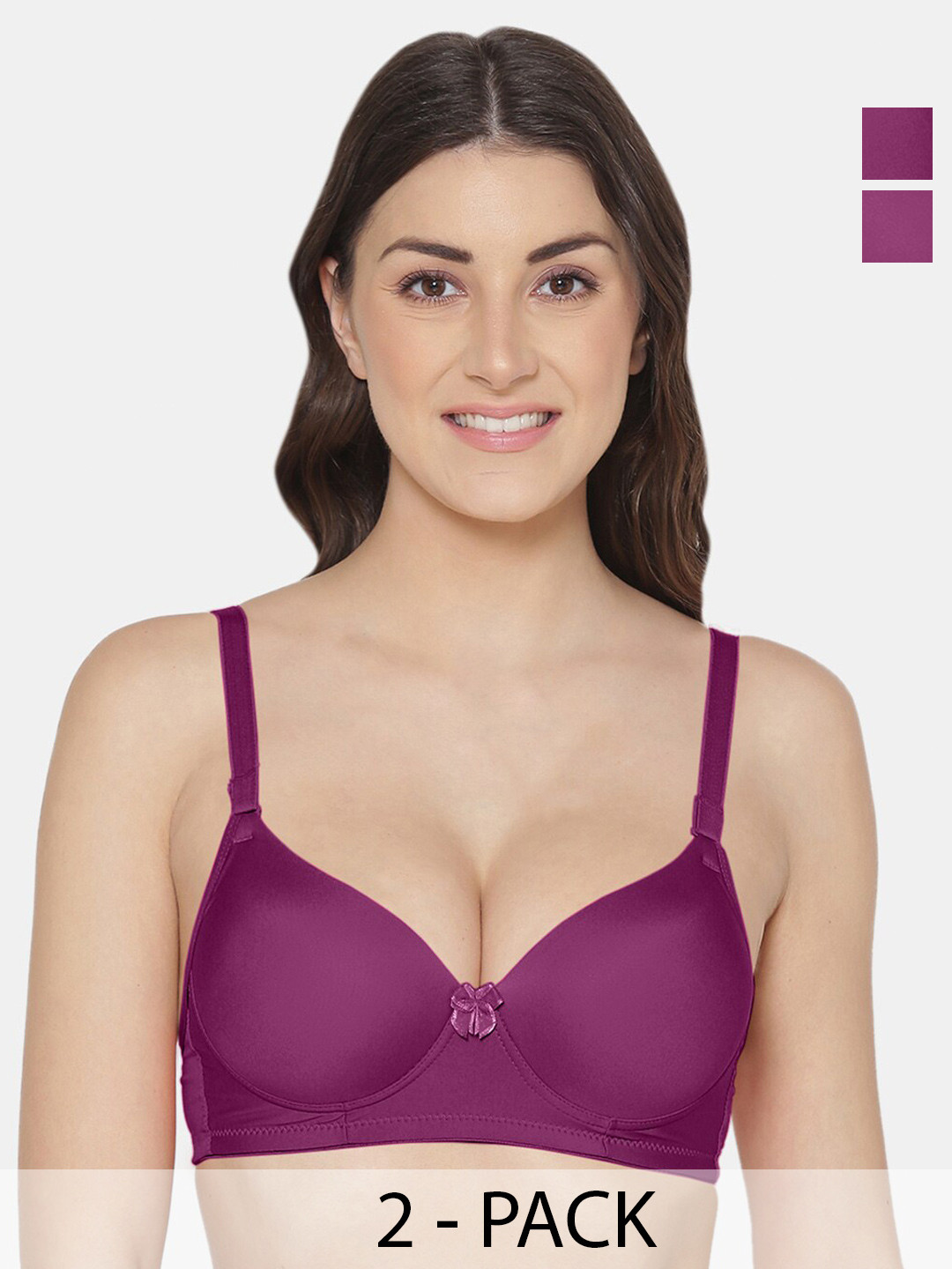 

Tweens Pack Of 2 Medium Coverage Heavily Padded Push-Up Bras With All Day Comfort, Purple