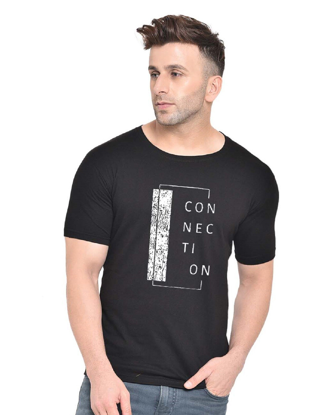 

BAESD Typography Printed Cotton Half Sleeve T-shirt, Black