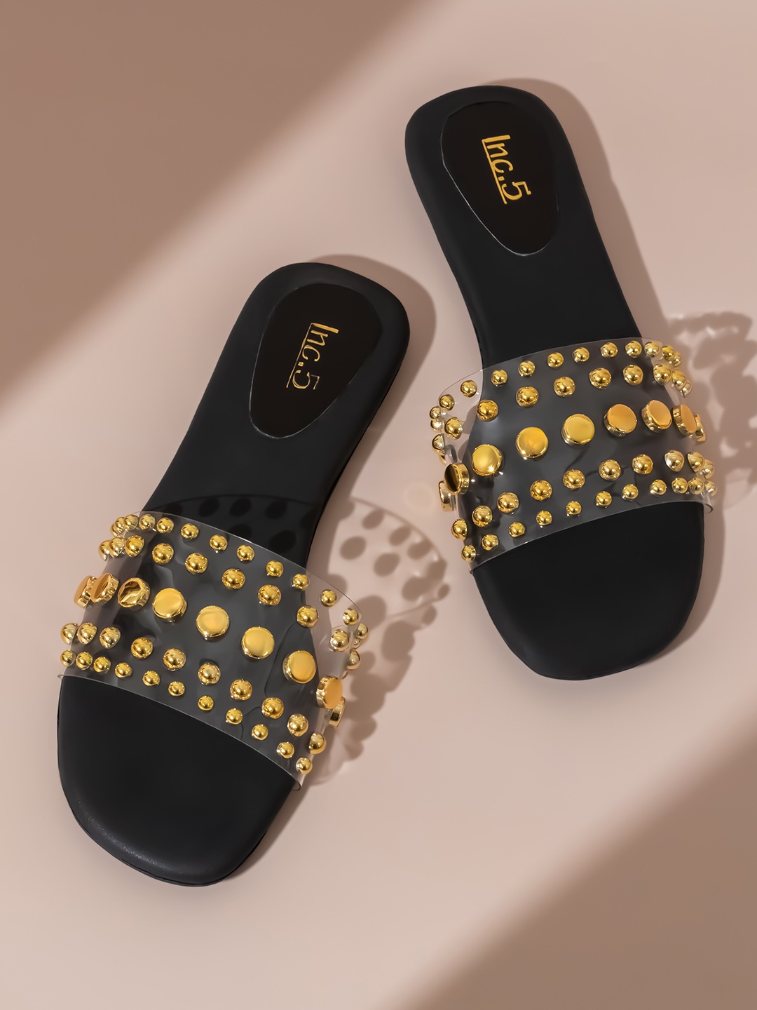 

Inc 5 Embellished Open Toe Flats, Black