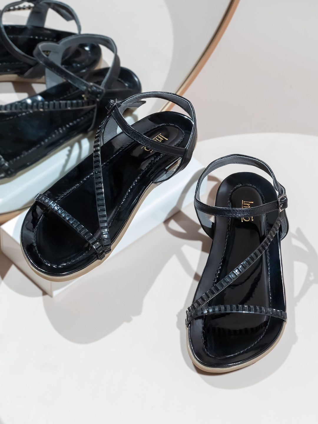 

Inc 5 Embellished Open Toe Flats, Black