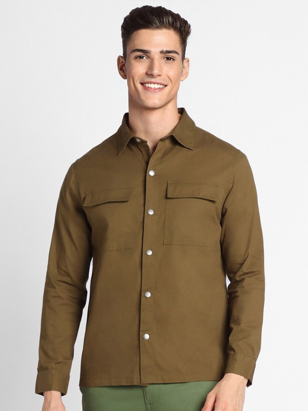 

FOREVER 21 Spread Collar Casual Pure Cotton Shirt, Brown