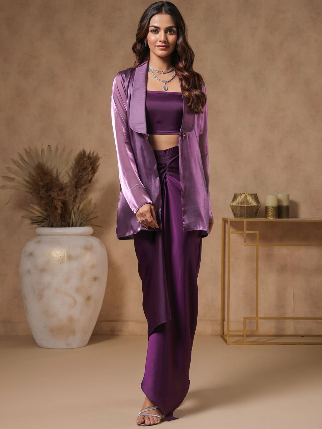 

B'Infinite Royal Amethyst Blazer With Top & Skirt Co-Ords, Purple