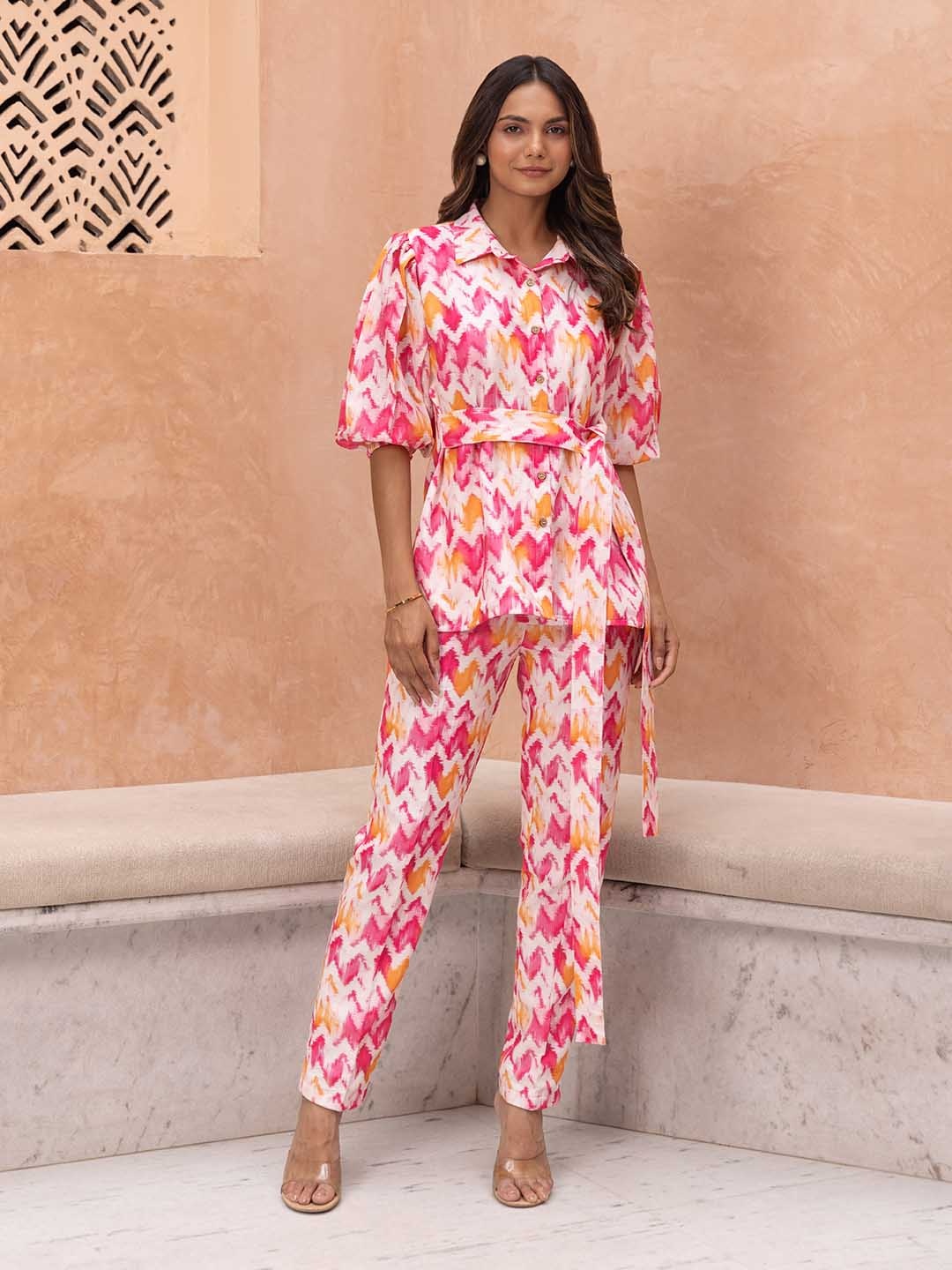 

B'Infinite Printed Linen Shirt With Trouser, Pink
