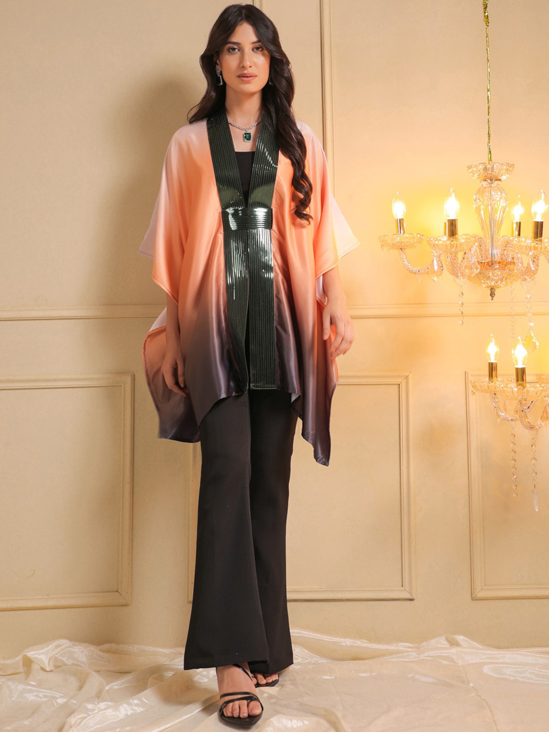 

B'Infinite Horizon Ombre Dyed Shrug & Trousers, Orange