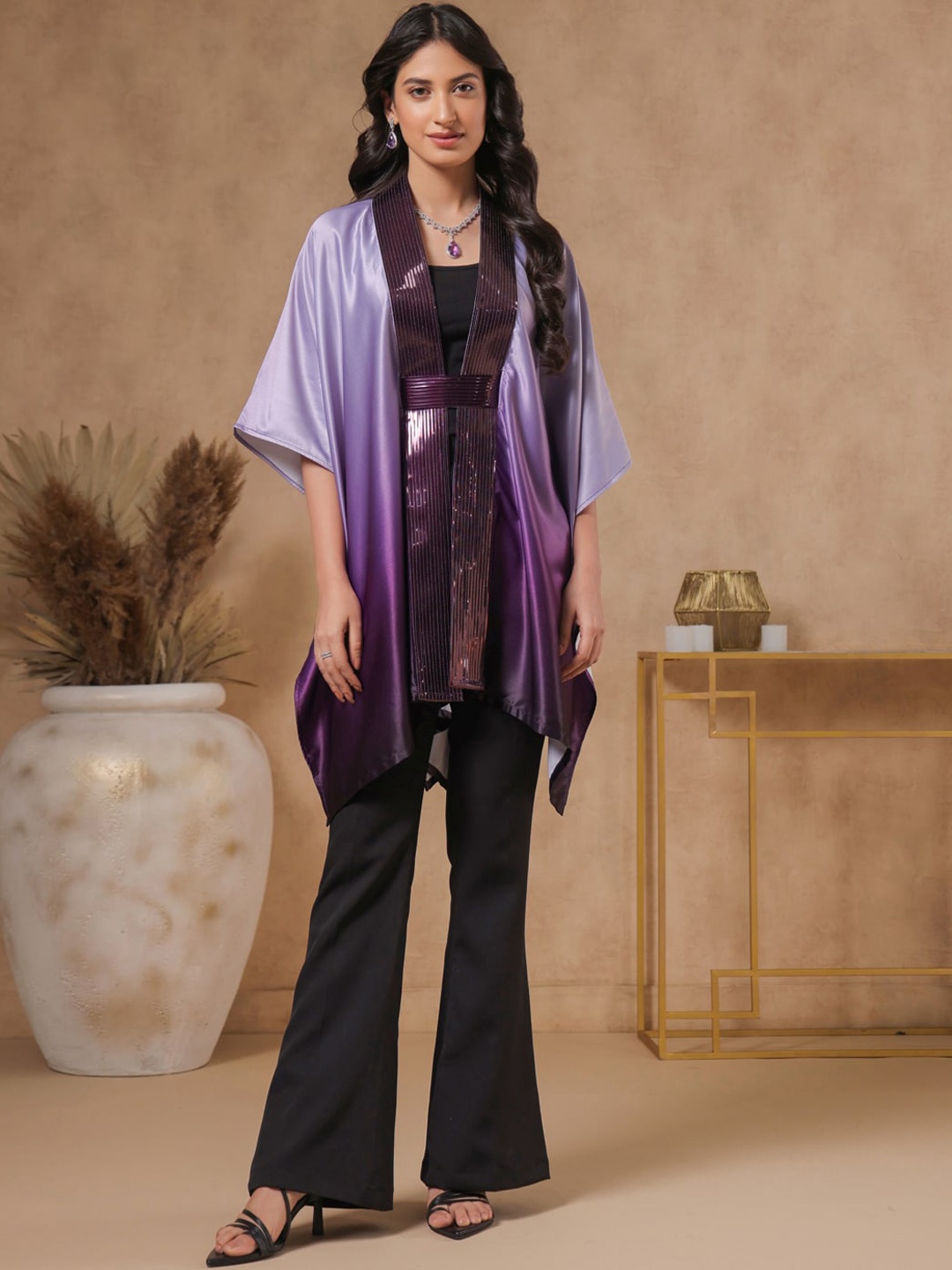 

B'Infinite Twilight Ombre Dyed Shrug & Trousers, Purple