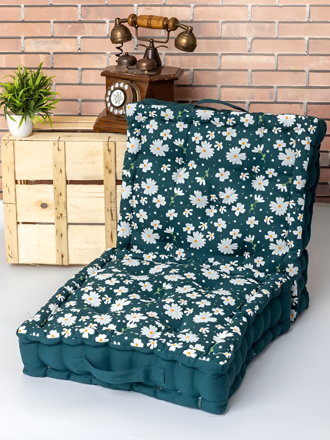 

SKANDA FAB Teal Green 2 Pieces Printed Pure Cotton Floor Cushion