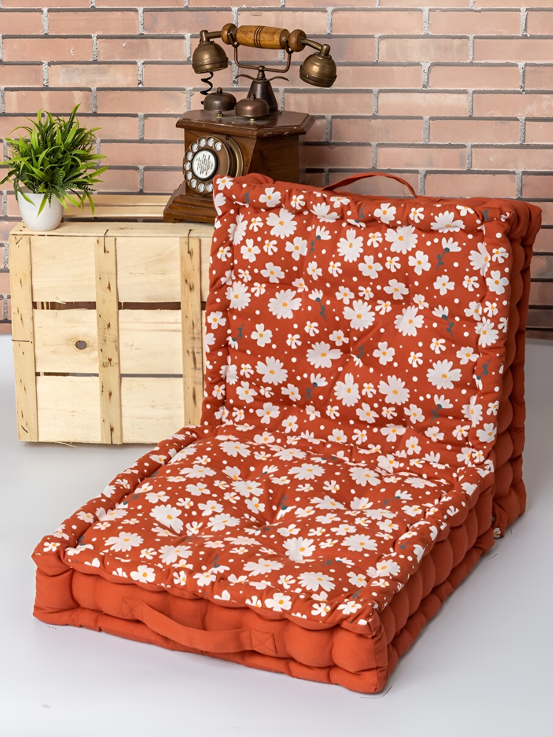 

SKANDA FAB 2-Pcs Brown Printed Cotton Floor Cushions