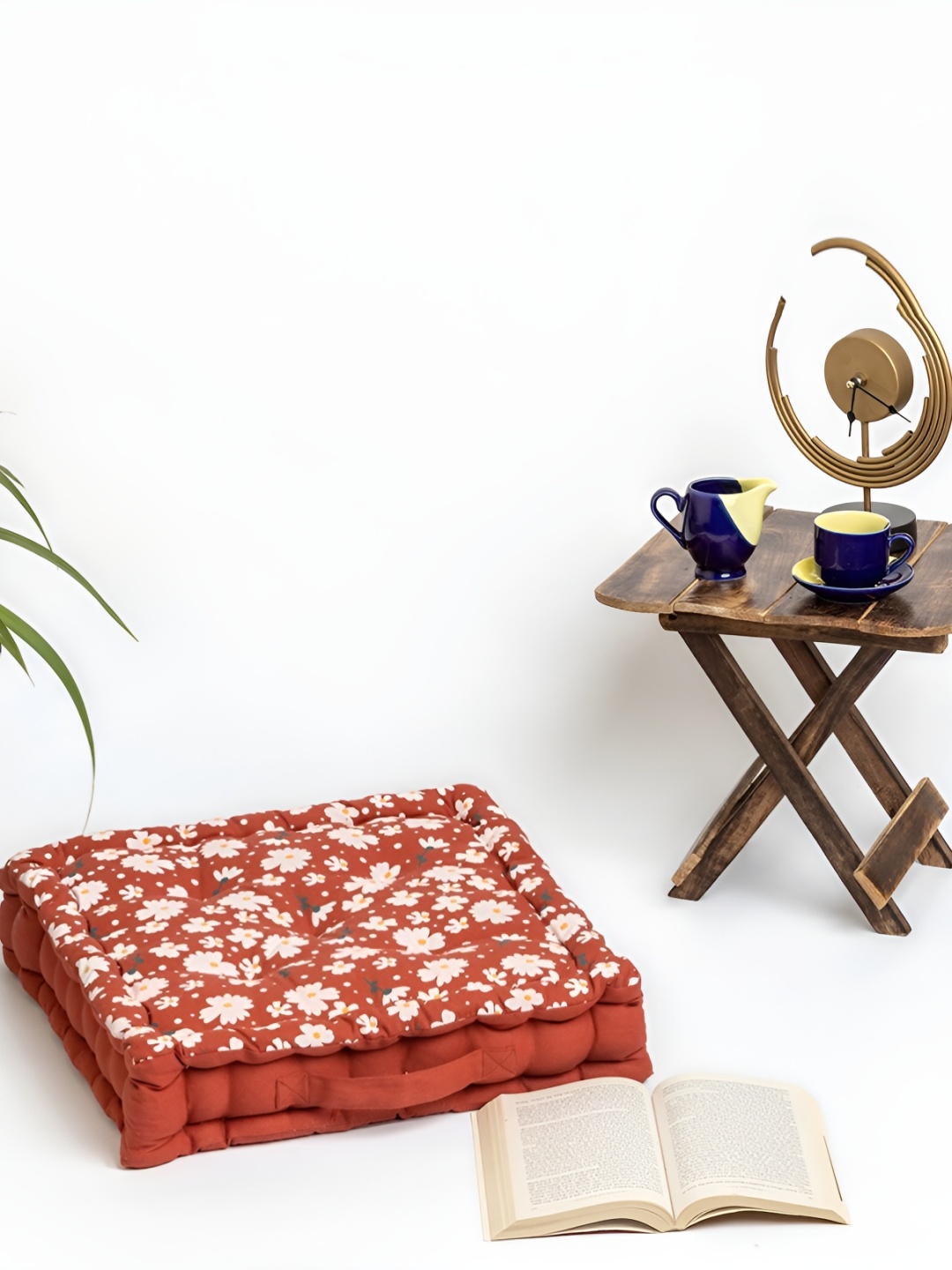 

SKANDA FAB Brown Floral Printed Pure Cotton Square Floor Cushion