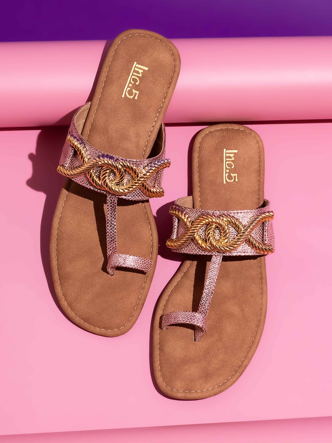 

Inc 5 Embellished One Toe Flats, Rose gold