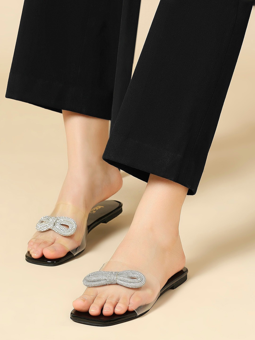 

Inc 5 Embellished Open Toe Flats With Bow, Transparent