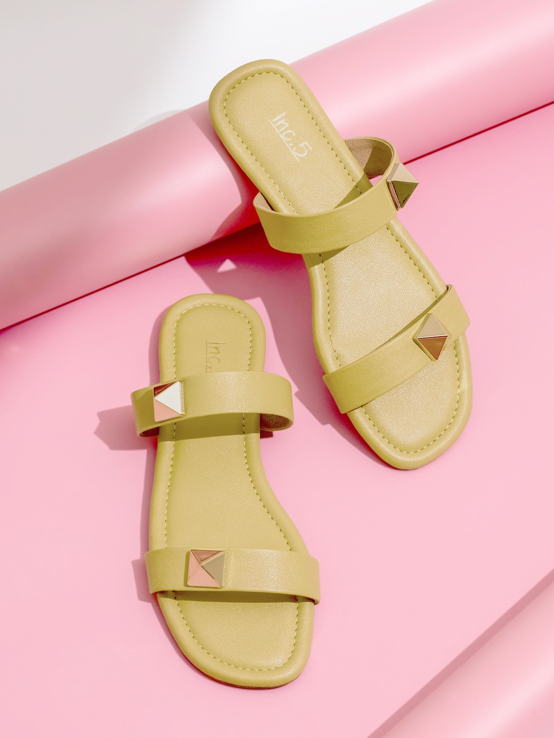 

Inc 5 Embellished Open Toe Flats, Yellow