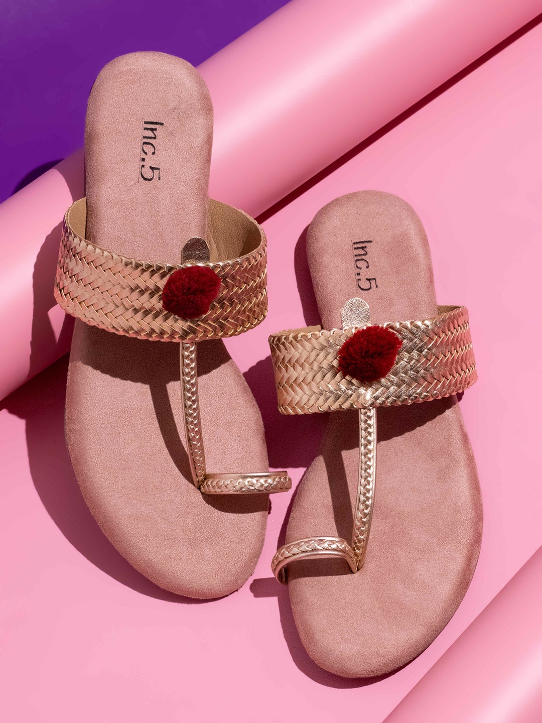

Inc 5 Embellished T-Strap Flats, Rose gold