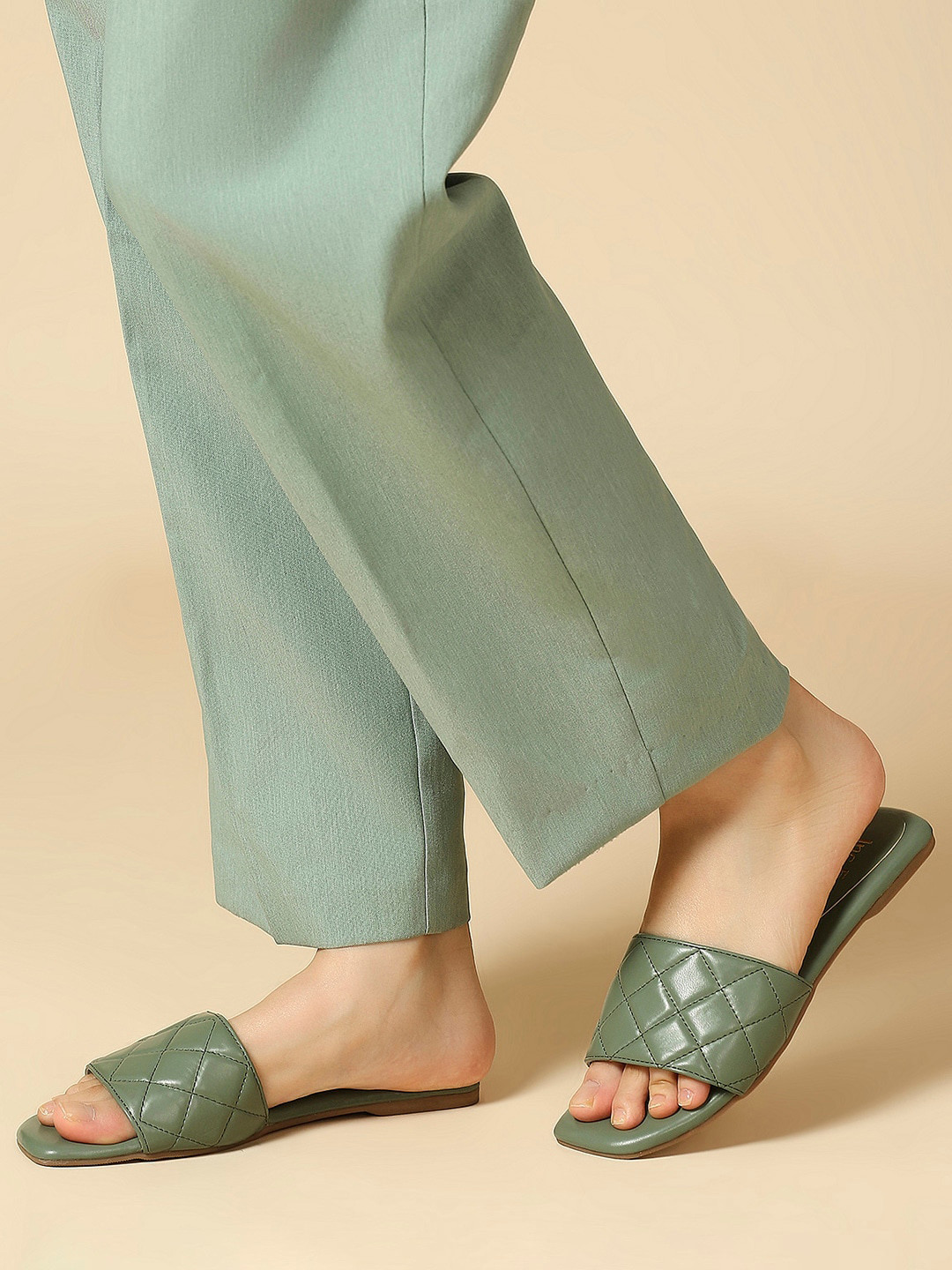 

Inc 5 Textured Open Toe Flats, Green